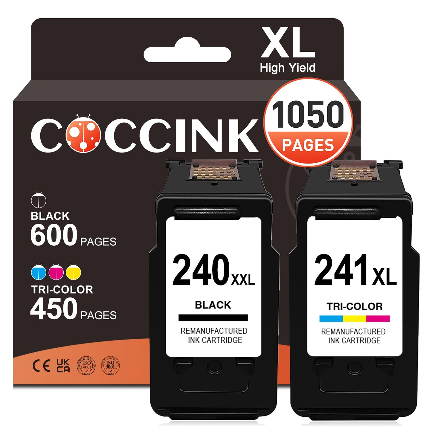 COCCINK 240XXL 241XL Ink Cartridge for Canon PIXMA mg3620 mg3600 ts5120 mg4120 mg3520 mx472 mx452 mx470 Printer for Canon 240XL 241 XL PG-240 CL-241 240 241 Black and Color Combo Pack