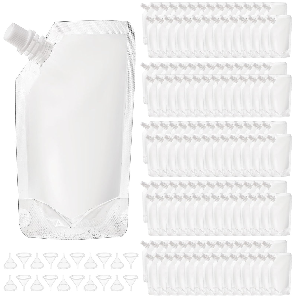 Mezchi 200 Pack Clear Drink Pouches, 250ml Leak-Proof Plastic Juice Flasks Bags with Funnel for Travel, Concerts