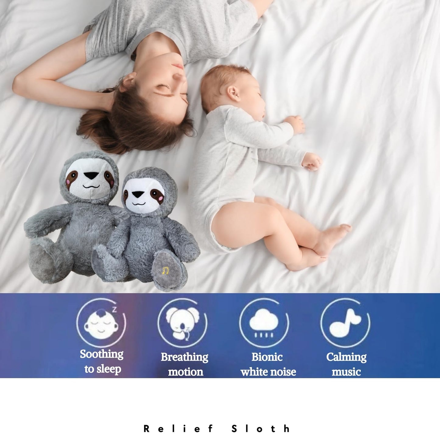Anxiety Relief Koala, Breathing Teddy Sloth Anxiety Bear with Calming Music, Lights, Sleeping Otter Plush, Soothing Sloth for Adults & Kids, Stress Relief Stuffed Animal (3-Level Adjustable Volume)