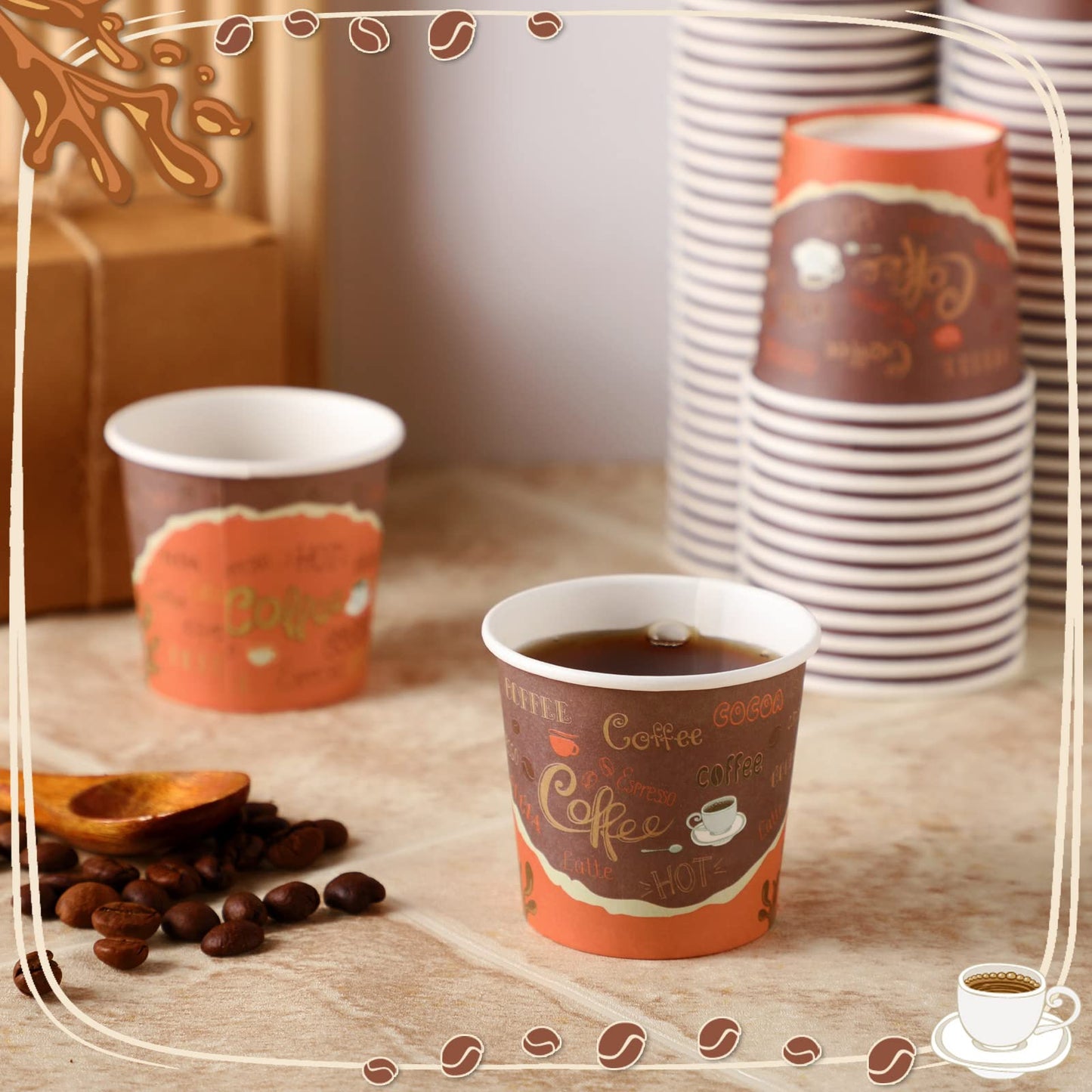 Funtery 200 Pieces Disposable Espresso Coffee Cups 3 oz Small Paper Cups for Coffee Tea Cocoa Juice Mini Paper Supplies for Cafes Offices and Home