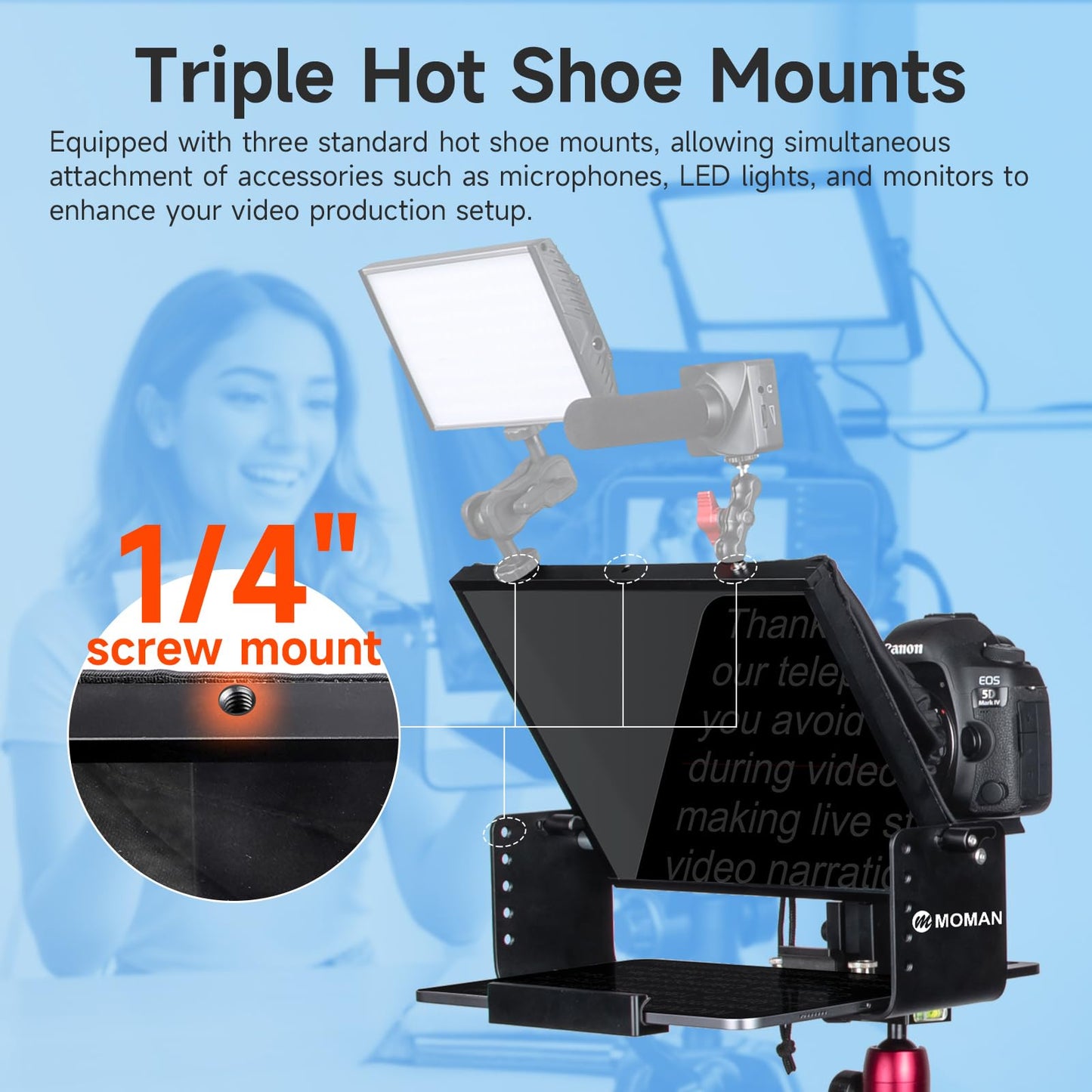Moman Teleprompter, MT12 Metal Prompter Kit 12 inch for 12.9inch iPad Tablets with APP Remote Control for DSLR Camera Camcorder Smartphone Mobile, Tablet-Teleprompter-Autocue-Camera-Prompting