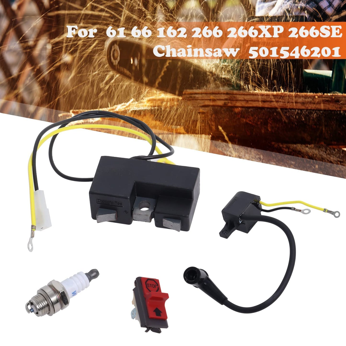 501516201 Ignition Coil Module Kit for Husqvarna 61 66 162 266 266XP 266SE Jonsered 630 670 Replace Chainsaw Part Number for 501546201 501517201 501617201