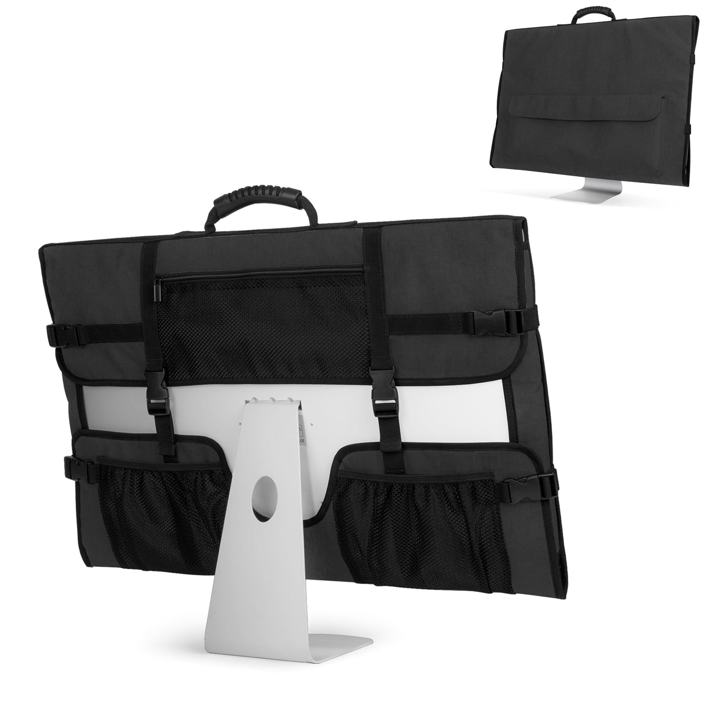 CURMIO Travel Carrying Bag Compatible with Apple 27" iMac Desktop Computer, Protective Storage Case Monitor Dust Cover with Rubber Handle for 27" iMac Screen and Accessories, Black, Patent Pending