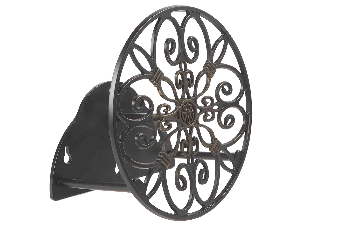 Liberty Garden Products 670 Decorative Anti-Rust Cast Aluminum Wall-Mounted Garden Hose Butler/Hanger with 125-Foot Capacity, Antique Patina Finish