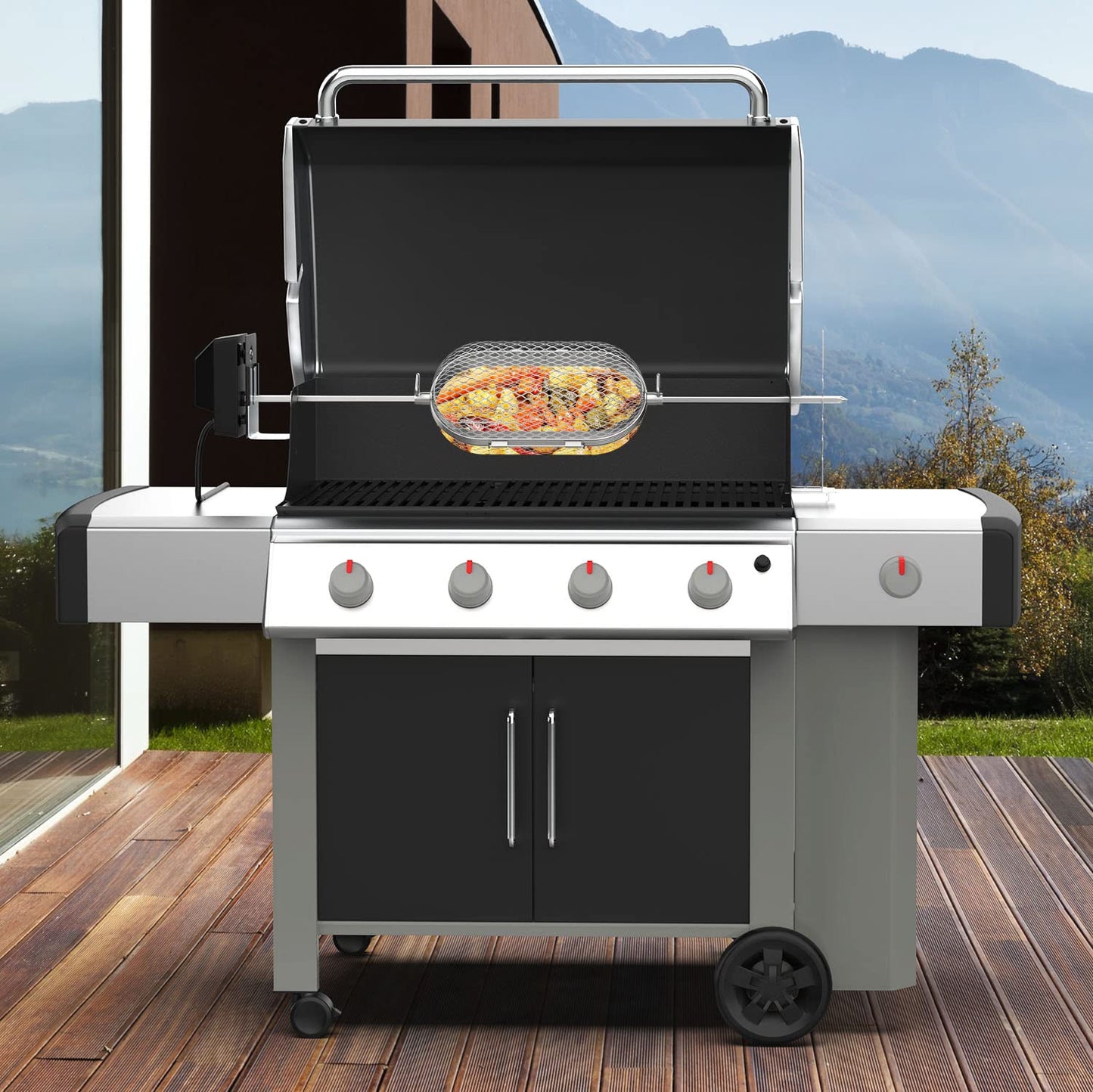 Napoleon Rotisserie Grill Basket 64000, Stainless Steel BBQ Rotisserie Basket for Napoleon and Other Gas Grills, Fits All Standard Spit Rods, Best for Even Cooking of Wings, Fries, Veggies