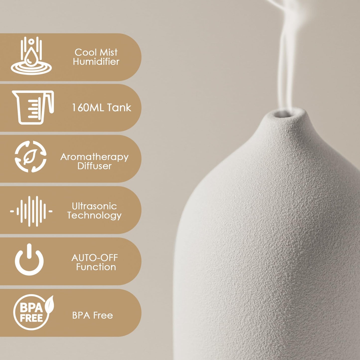 Diffuserlove Ceramic Diffuser 160ml Essential Oil Diffusers Aromatherapy Essential Oil Diffuser for Room Air Diffuser for Home Bedroom Stone Diffuser