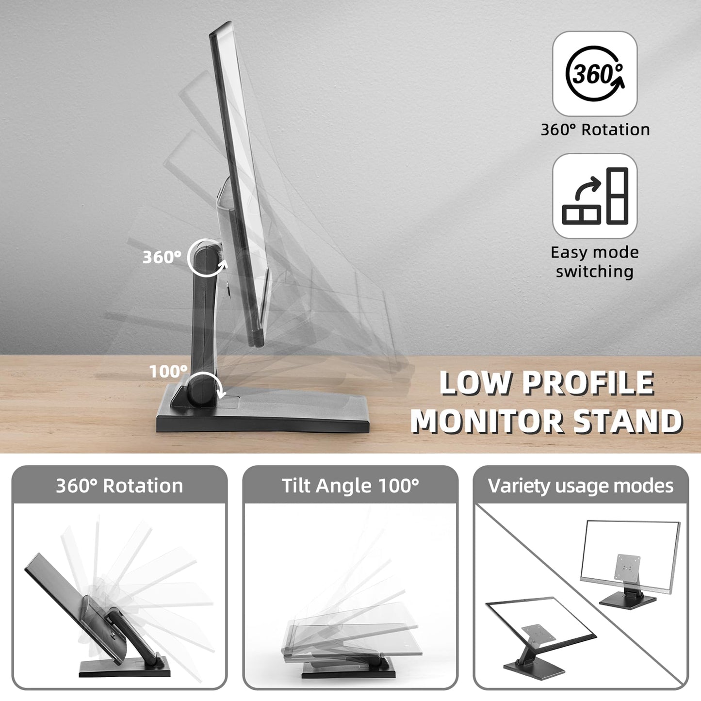 WEARSON Touch PC Monitor Stand - For All-in-one PC,Kiosk,AIO VESA 75&100mm Monitor Base Adjustable Folding Flat