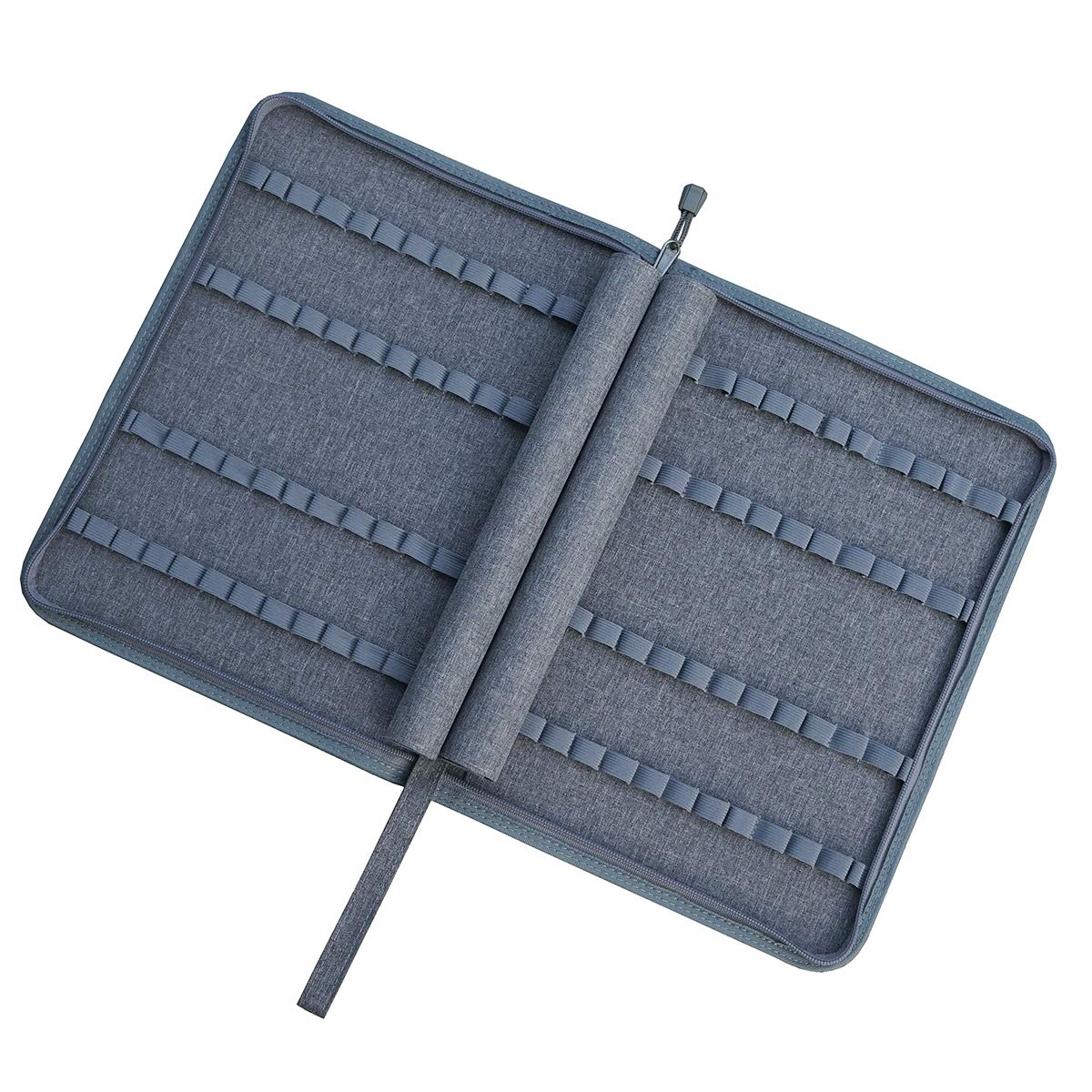 Lanxivi 48 Fountain Pen Case Gray Organizer Bag, Waterproof Canvas Pen Display Holder with YKK zipper