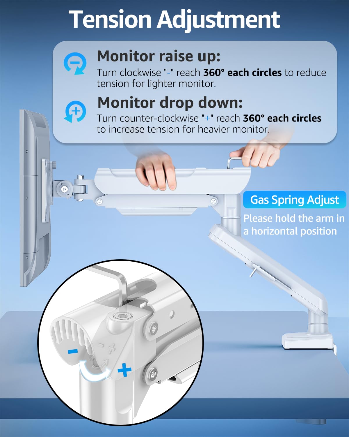 Single Monitor Mount for 13-32 inch Screen, Gas Spring Arm, Gaming & Home Office Use, VESA 75x75mm & 100x100mm, Freelift Pro White