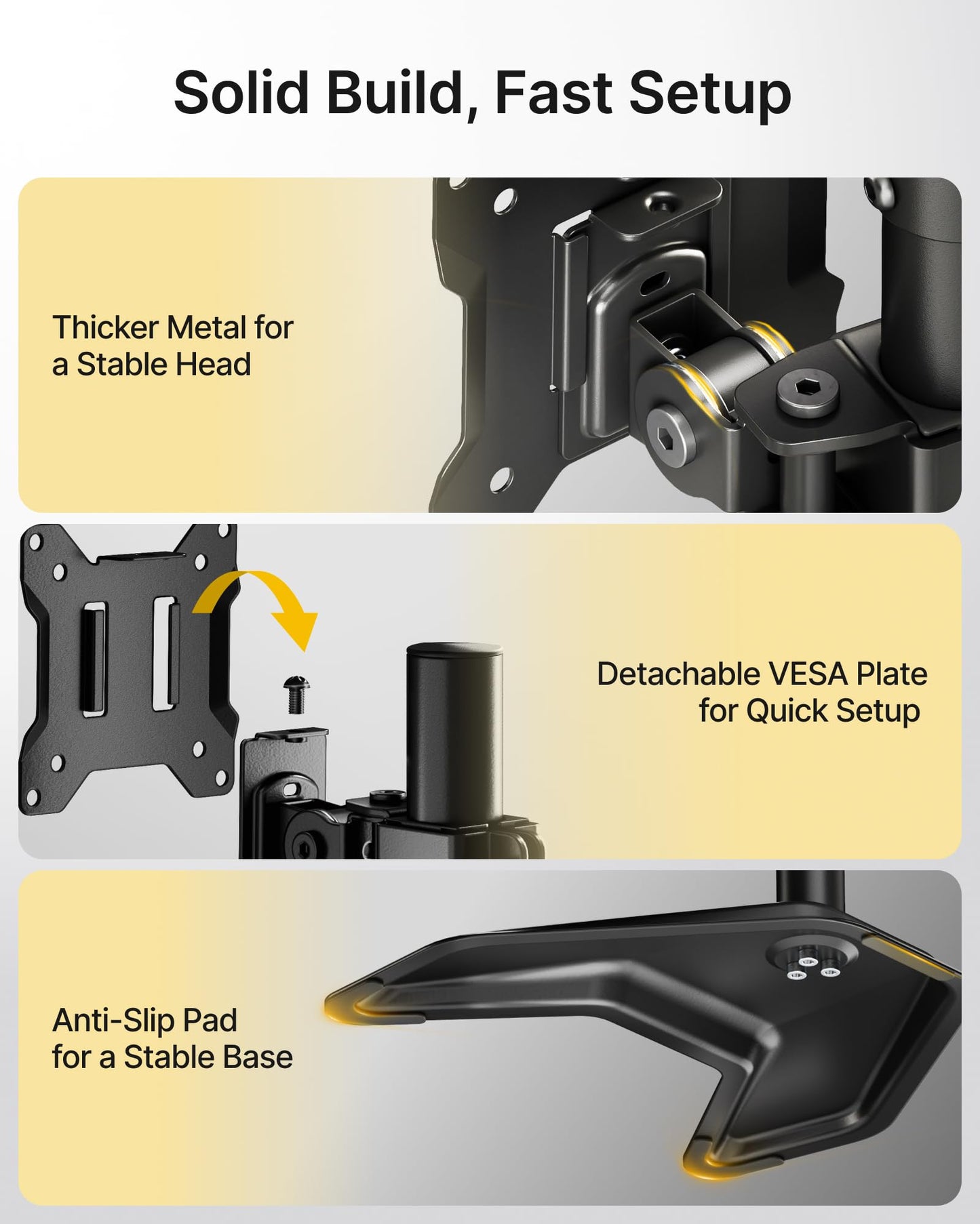 monTEK Stable Stacked Dual Monitor Stand, Heavy-Duty Vertical Monitor Mount for 17-32 inch Screen, Full Motion Arm with Tilt, Swivel, Rotation, Up to 22 lbs per Arm, Solid V-Shaped Base, VESA 100×100