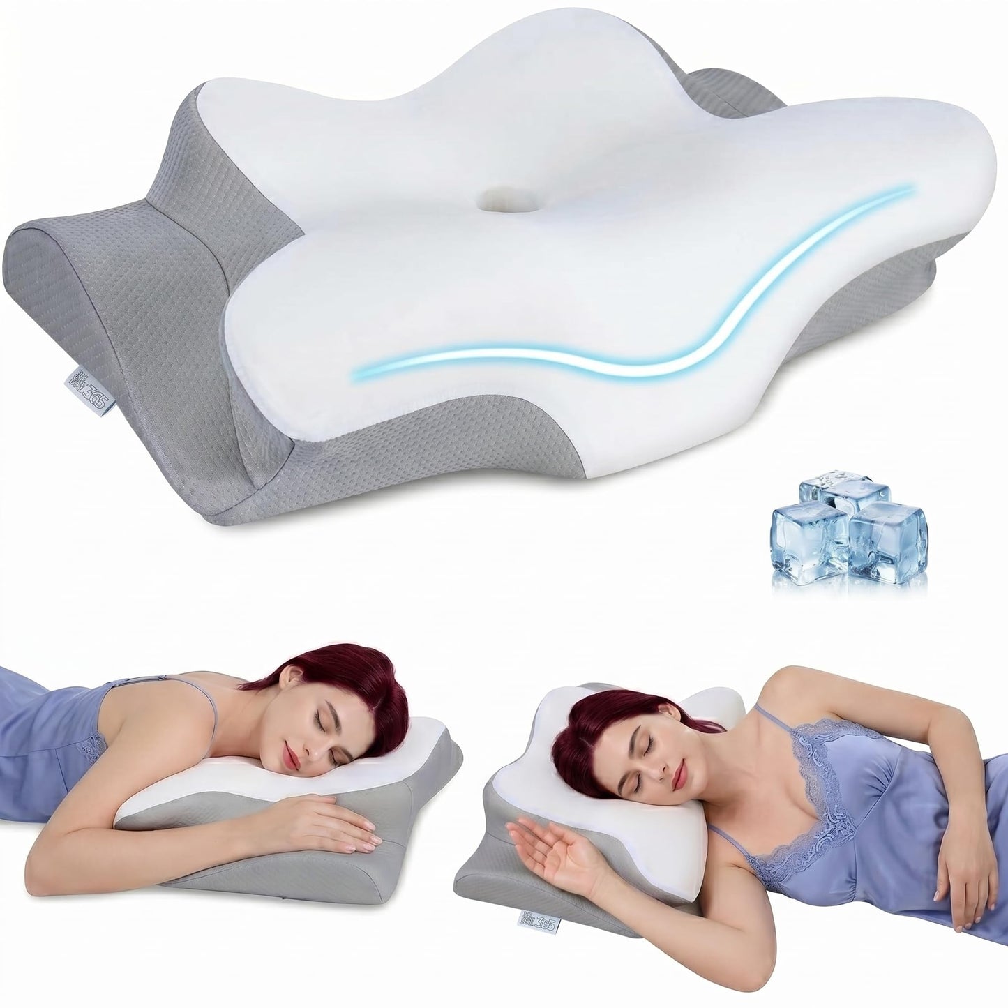 Cervical Neck Pillow for Pain Relief, Memory Foam Orthopedic Contour Pillow for Side Back & Stomach Sleepers, Adjustable Ergonomic Neck Support Pillow with Breathable Pillowcase