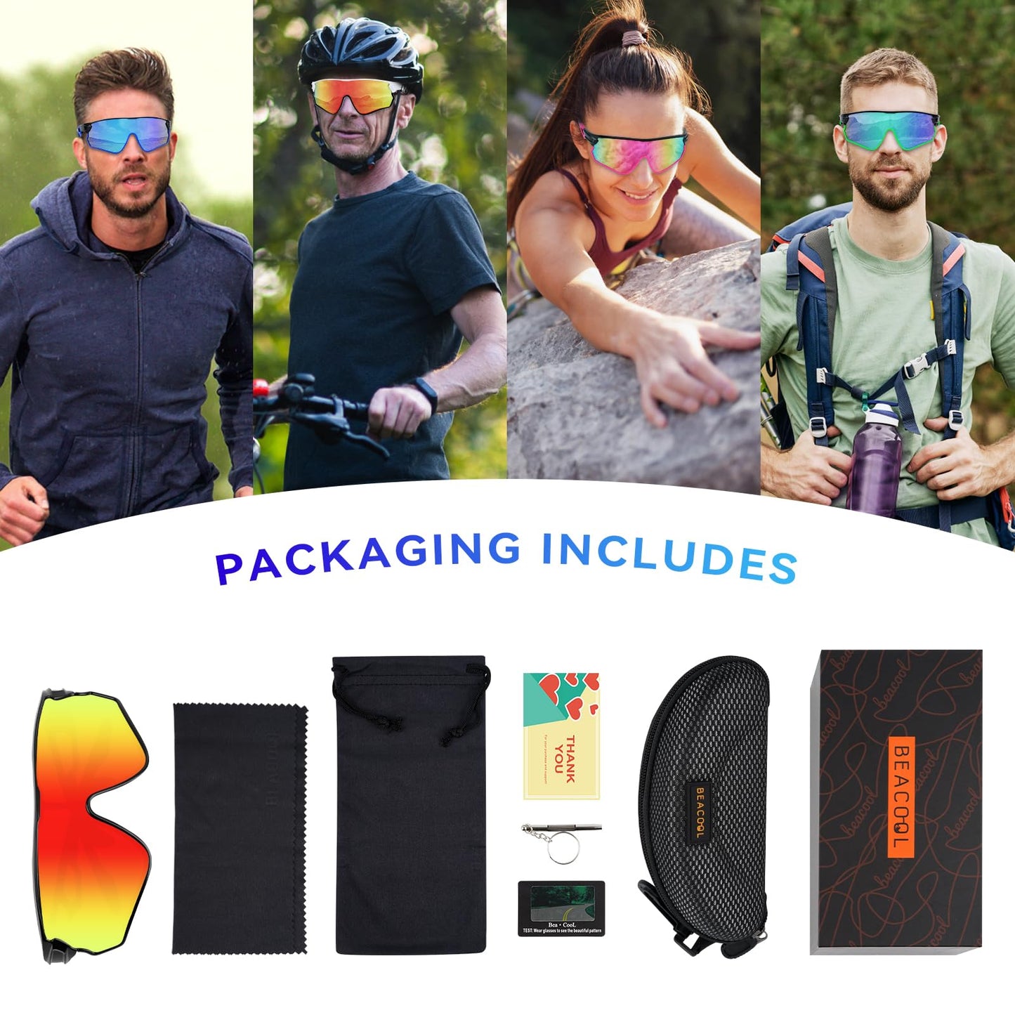 BEACOOL Polarized Sports Sunglasses for Men Women Youth Baseball Fishing Cycling Running Hiking Motorcycle Tac Glasses UV400