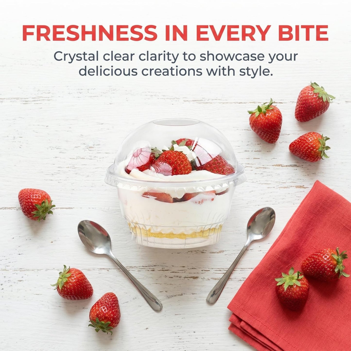 Lyellfe 100 Pack Dessert Cups with Dome Lids, 5 oz Clear Plastic Cup, Ice Cream Cups for Take Away Food Dessert Cupcake and Fruit