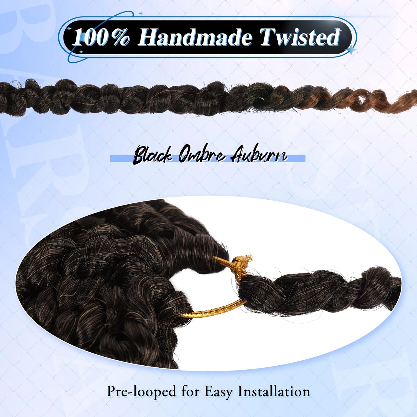 BARSDAR Passion Twist Braiding Hair - 22 Inch 8 Packs Passion Twist Crochet Hair Long Curly Bomb Twist Crochet Hair Ombre Auburn Pre-Twisted Synthetic Braiding Hair Extensions for Women T30#