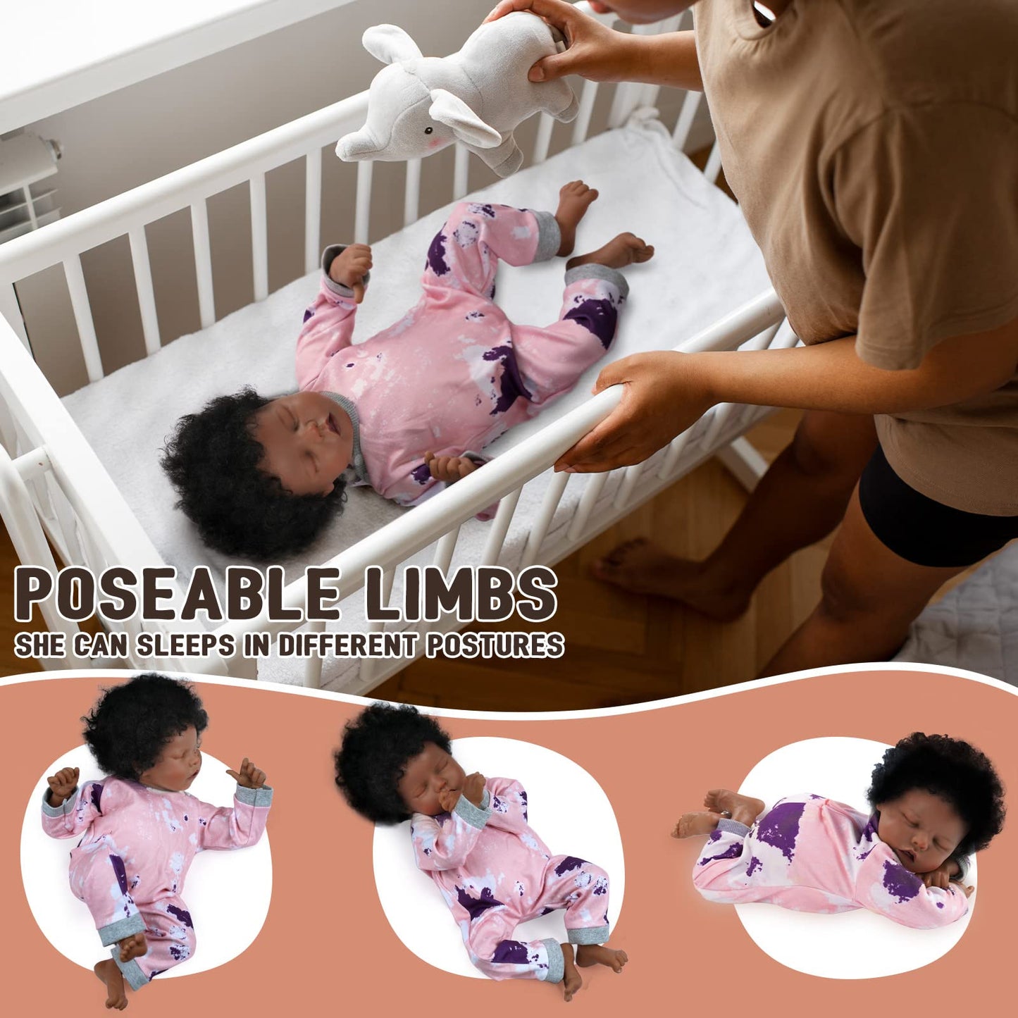 BABESIDE Lifelike Reborn Baby Doll Black 17-Inch Baby-Soft Body & Curls Realistic-Newborn Baby Dolls African American Real Life Baby Dolls Cloth Body w/Feeding Kit & Gift Box for Kids