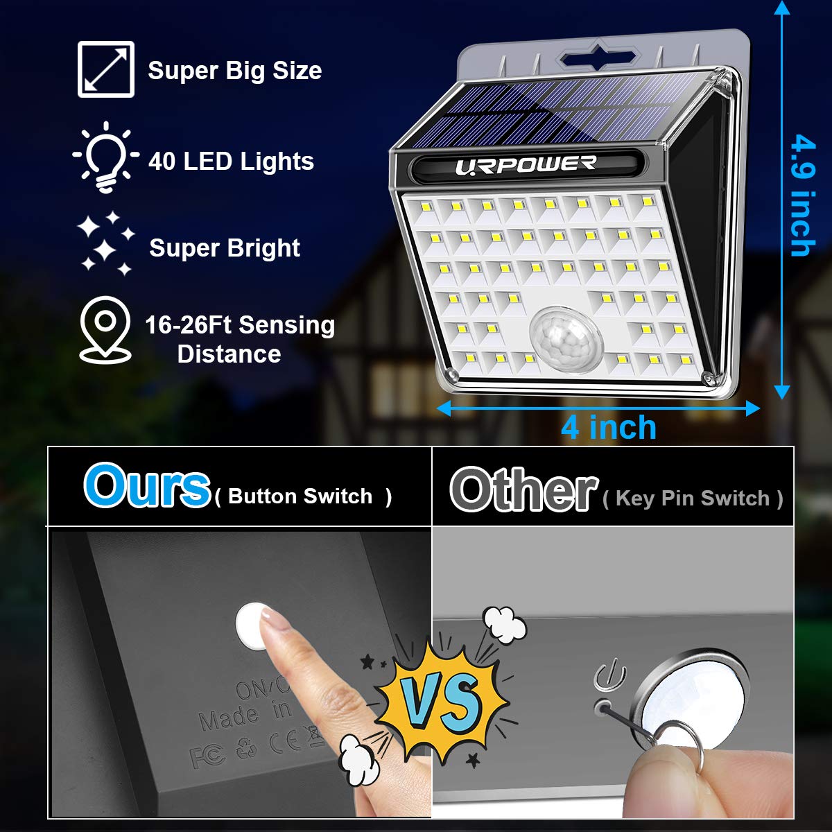 URPOWER Solar Lights 8 LED Wireless Waterproof Motion Sensor Outdoor Light for Patio, Deck, Yard, Garden with Motion Activated Auto On/Off (4-Pack)