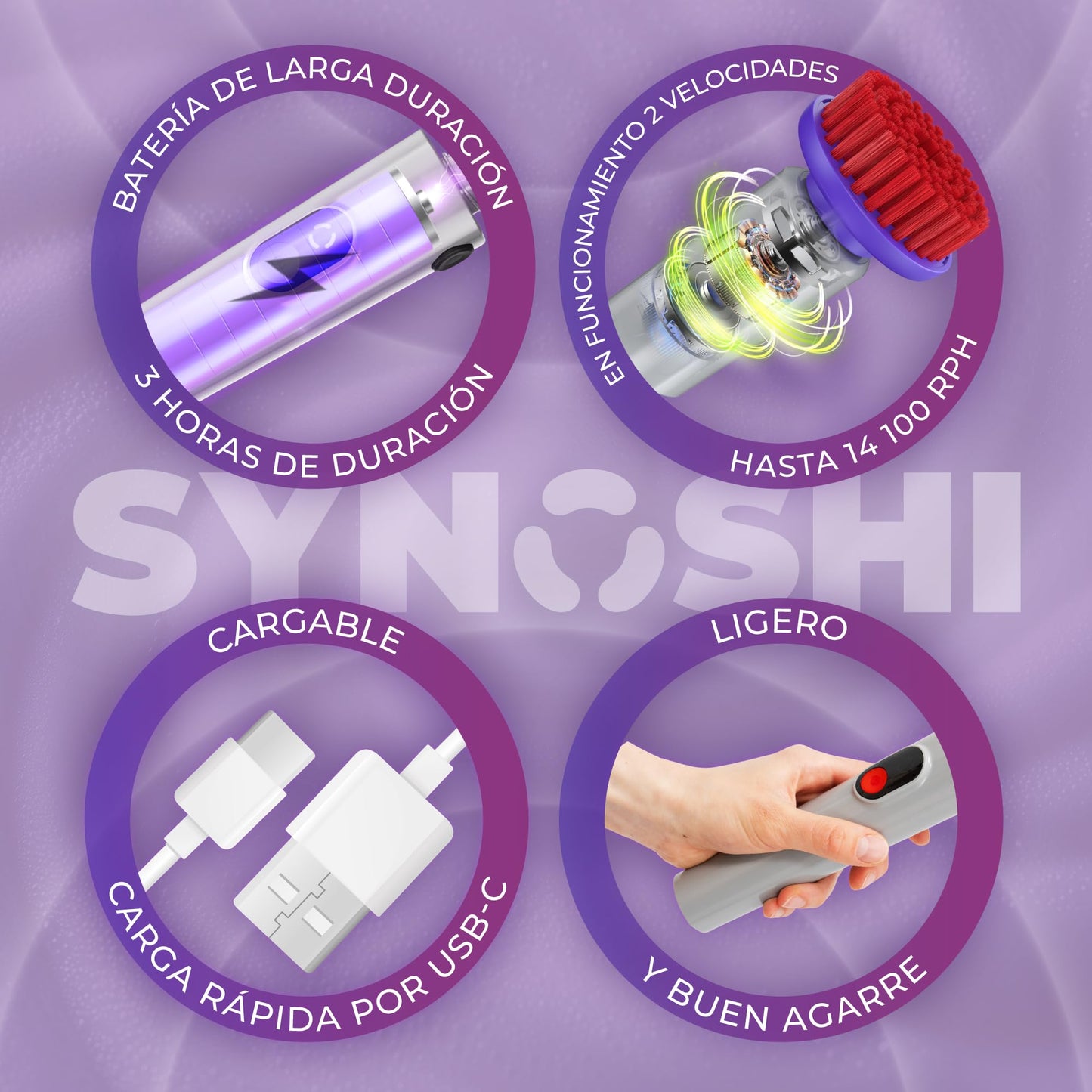 Synoshi PRO Electric Spin Scrubber, Bathroom & Shower Cleaner, Electric Cleaning Brush, Brosse Nettoyage Electrique. Cordless, Waterproof Cleaning Brush, Adjustable Angles, 2 Speed, 180Min Work Time