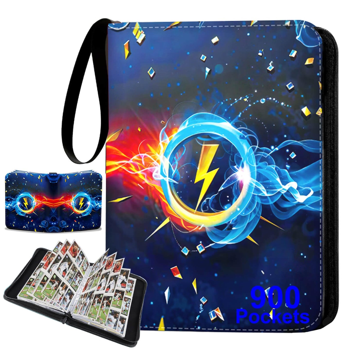 Karjiang 9-Pocket Card Binder, 900 Capacity Trading Card Binder with 50 Removable Pages for MTG, TCG Game Cards and Sports Cards Storage, Waterproof PU Leather Zipper Card Album (Cartable Carte)