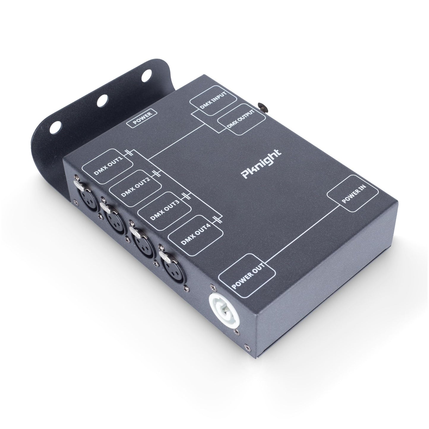 4-Channel DMX Splitter with Optical Isolation and PowerCON Linking - Compact, Aluminum Body for Truss or Wall Mounting