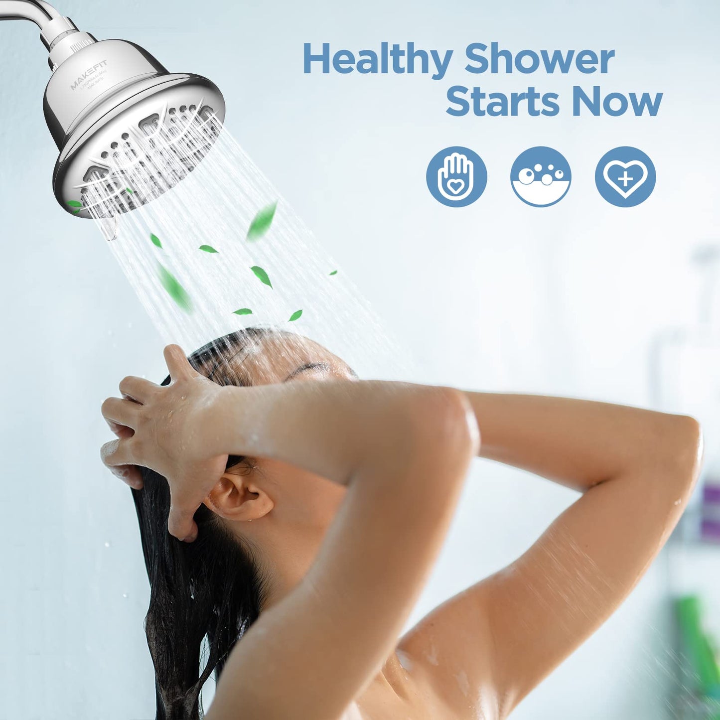 MakeFit Filtered Shower Head - High Pressure Rain Shower Head with Filter - Hard Water Softener - 7 Settings Bathroom Showerhead to Remove Chlorine and Heavy Metals (Chrome)