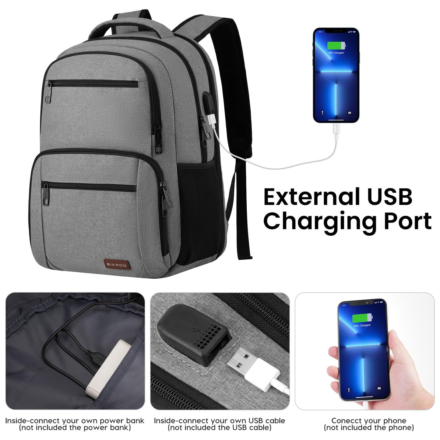 Backpack for Men and Women, School Backpacks for Teen Boys Water Resistant TSA Travel Backpack with USB Charging Port, Business Anti Theft Computer Bag Gifts Fits 15.6 Inch Laptop, Grey