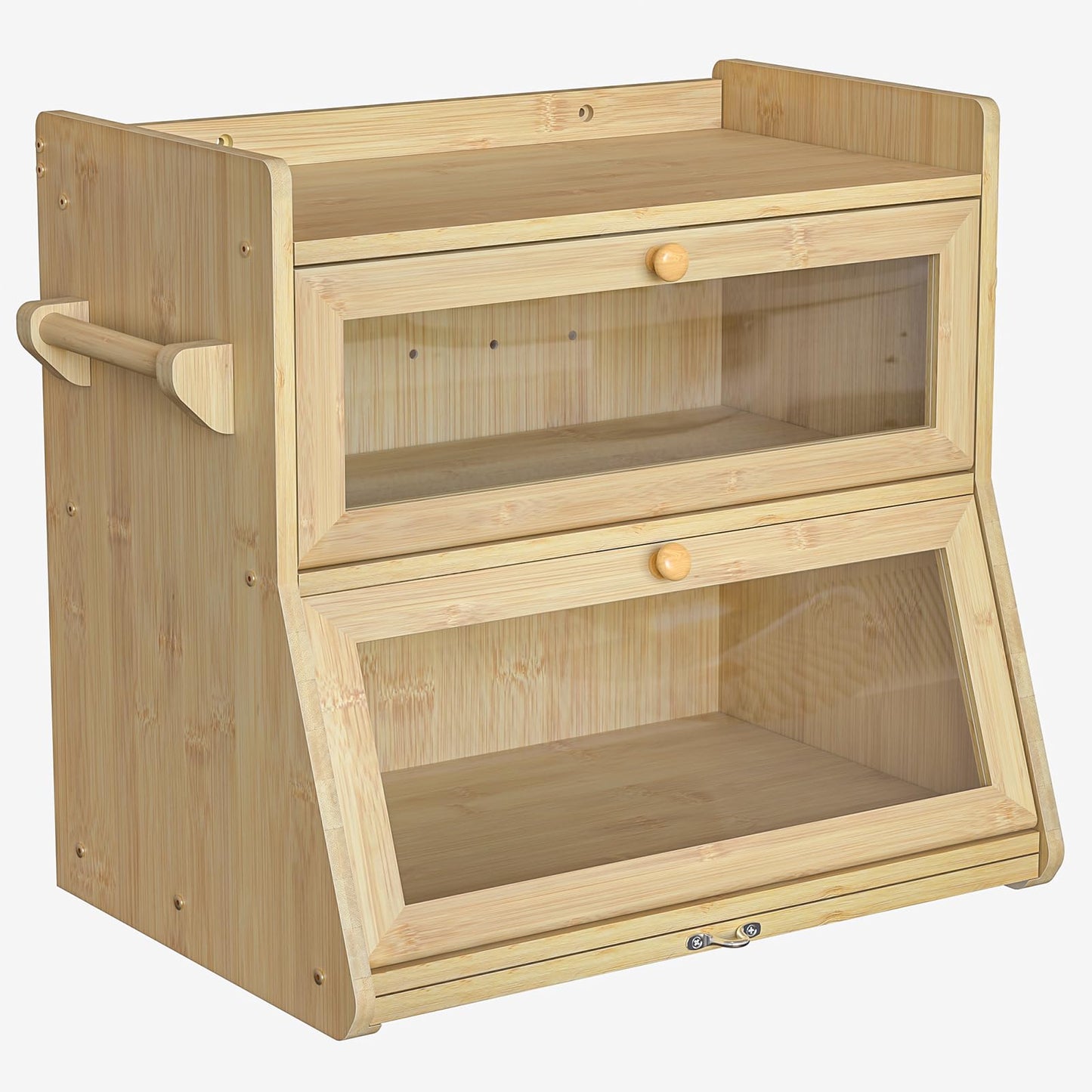 Giluta Double Layer Bread Box for Kitchen Counter, Large Bread Storage Container with Clear Acrylic Door, Bamboo Farmhouse Bread Organizer Countertop Breadbox