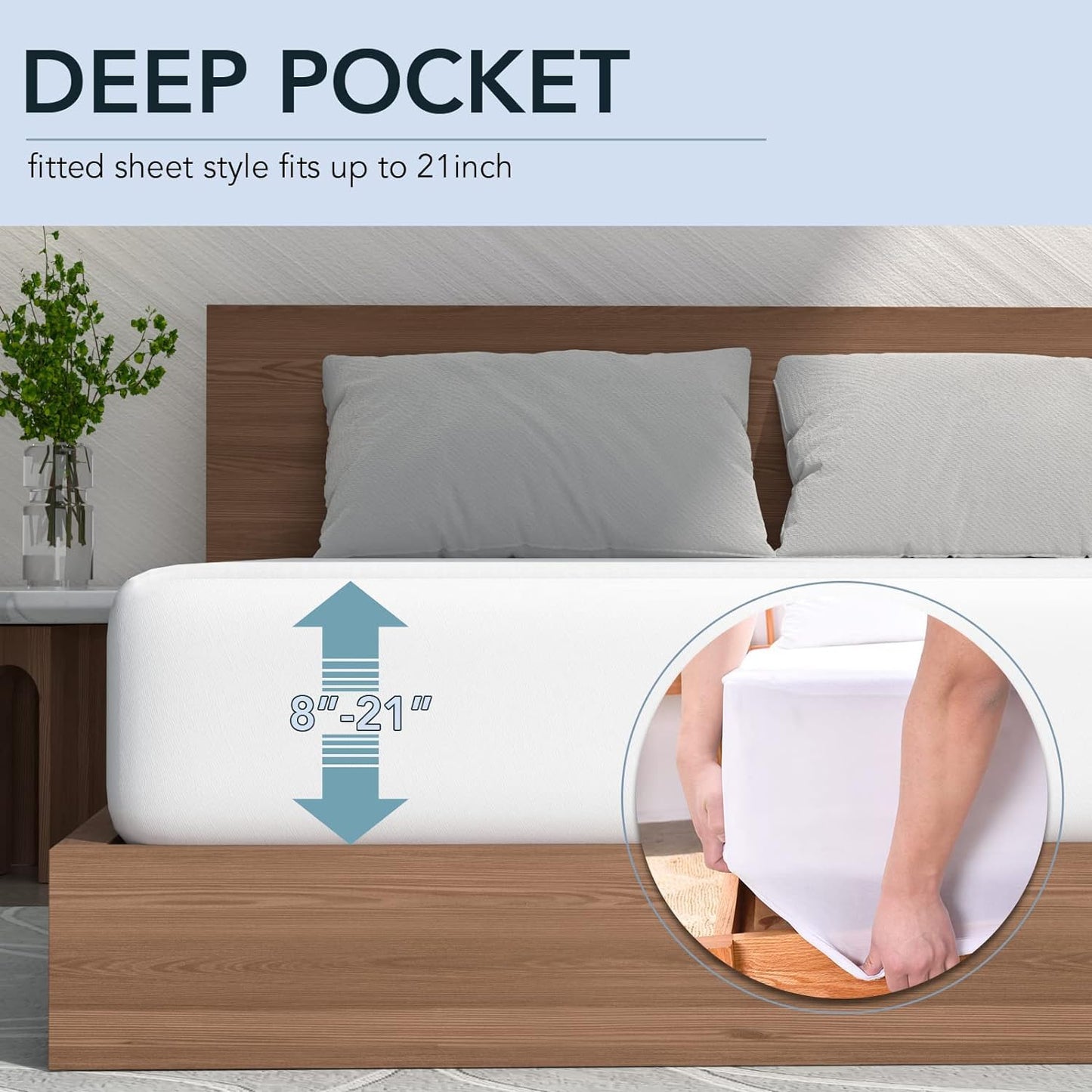2 Pack Twin Size Waterproof Mattress Protector, Breathable, Noiseless Mattress Cover, 8"-21" Fitted Deep Pocket Mattress Protector Pad Cover - Cooling Smooth Soft,38"x 75"(White)