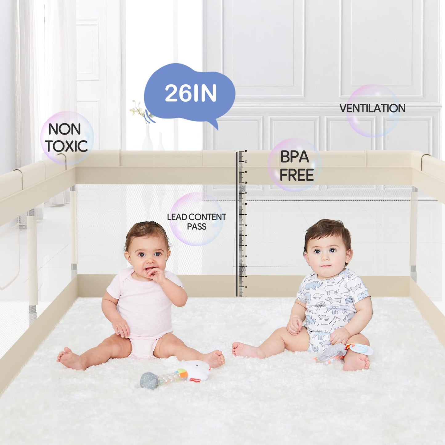 Fodoss Playpen Baby, 47x47inch Play Pen, Small Playard,Playpen for Apartment, Play Yard, Baby Activity Play Fence, Extra Large Playard, Parc Pour bébé