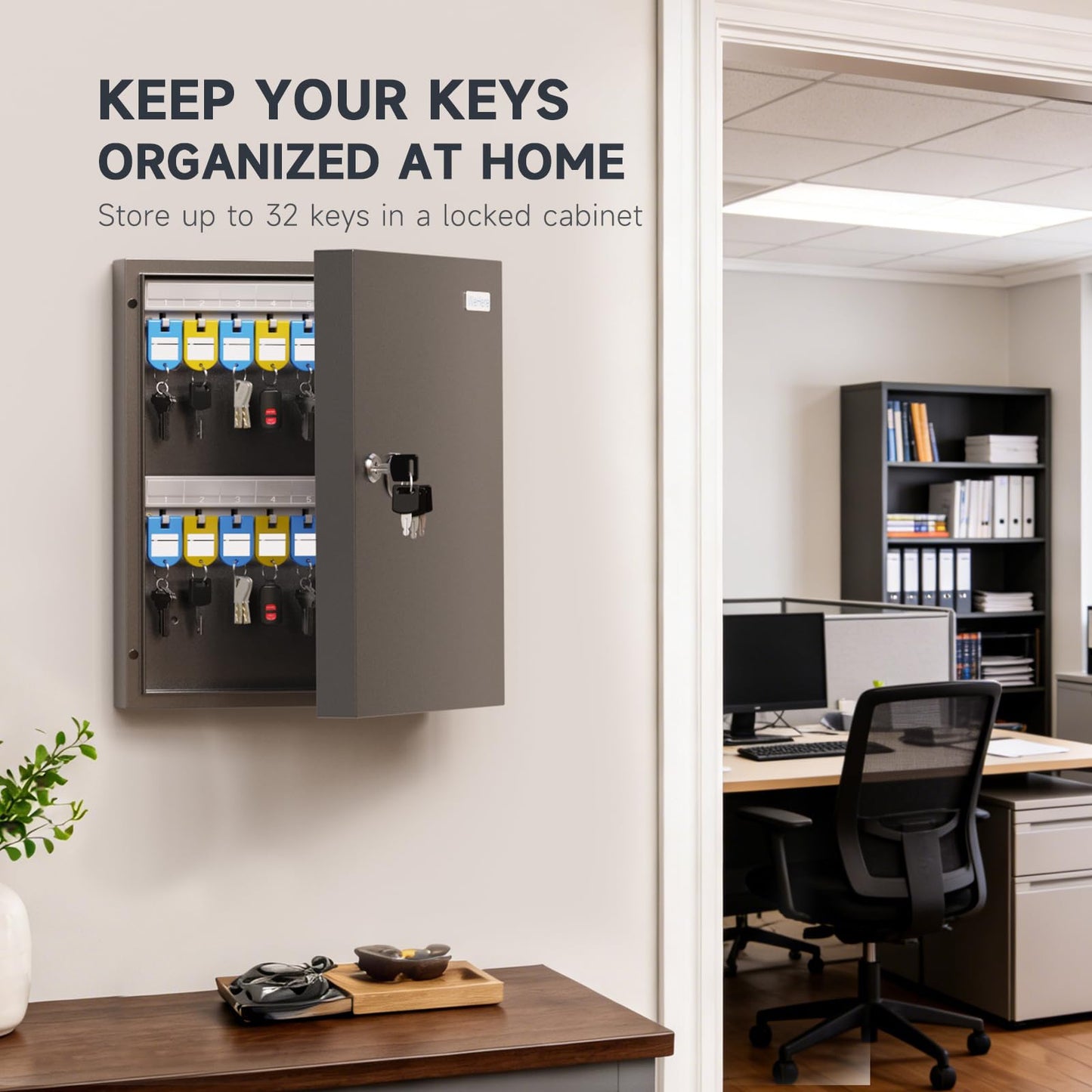 32 Key Cabinet Organizer, Key Lock Box, Key Safe Security Storage Lockbox Holder for Valets, Hotels, Car and House Keys, Key Keeper Box – Black