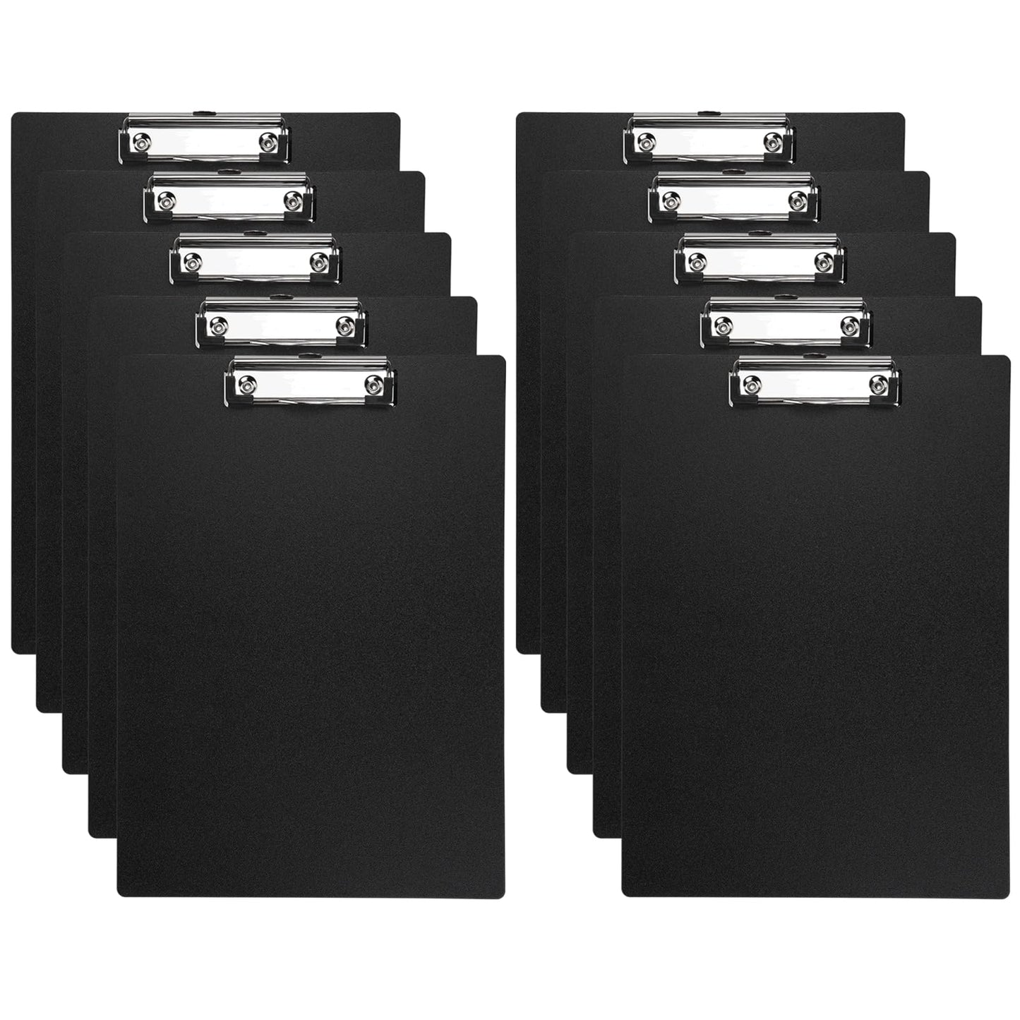BOMKEE Black Clipboard, 10 Pack A4 Letter Size Clipboard Plastic Clipboards with Low Profile Metal Clip and Hanging Hole for Office and Home