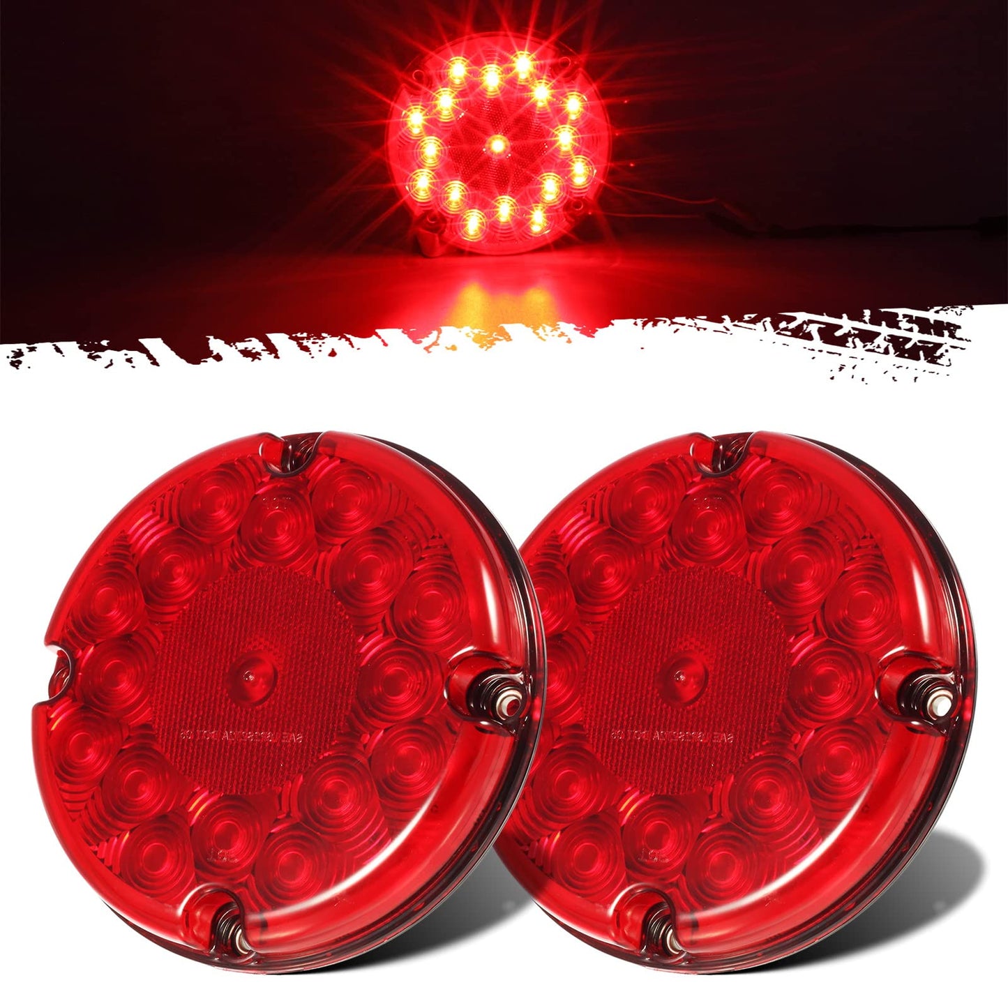 Partsam 2Pcs 7 Inch Round Led Trailer Tail Lights Red 17 LED w/ Inner Reflex Lens Submersible Truck Trailer Bus RV UTE UTV Motorhome Rear Stop Turn Tail Brake Lights Lamps Sealed Surface Mount 10-30V