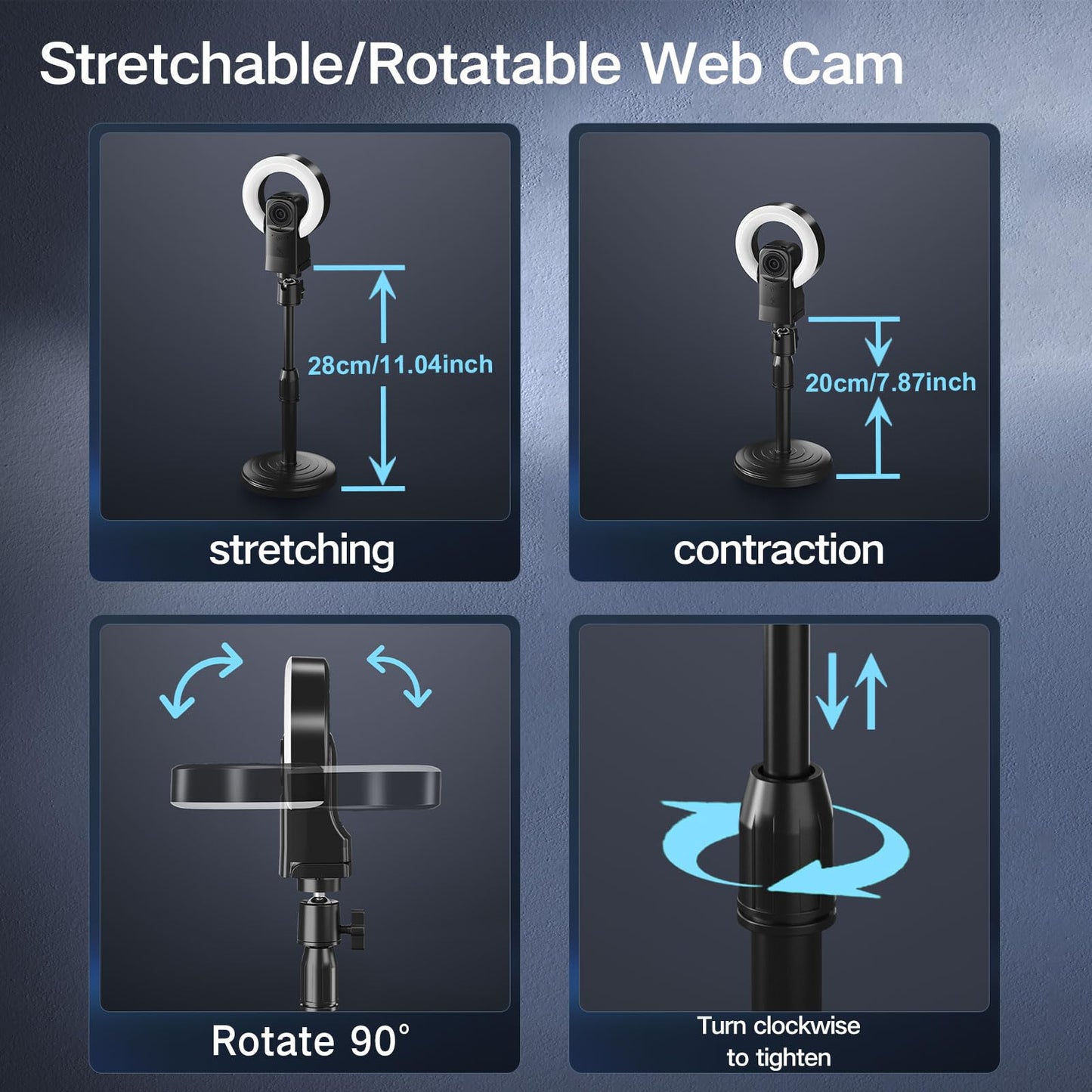 4K Webcam with Light, Webcam for PC with Microphone, Plug and Play, USB Computer Camera for Desktop, Auto-Focus, Web Camera for Desktop Computer Zoom Skype
