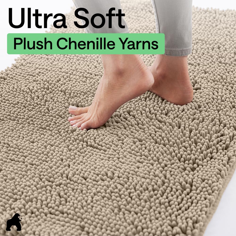 GORILLA GRIP Ultra Absorbent Grippy Doormat for Muddy Dog Paws, 70x24 Machine Washable Soak Stopper Rugs Cleaner Floors, Bed Mat for Dirty Dogs, Indoor Entrance Door Rug Pet Bed Mats Beige