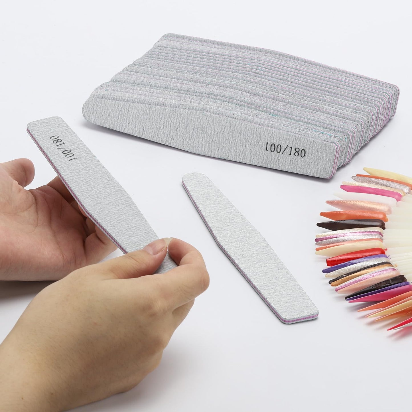 100 Pieces Nail Files 100/180 Grit Reusable Double Sided Emery Boards Nail Buffing Files for Acrylic Nails and Natural Nails