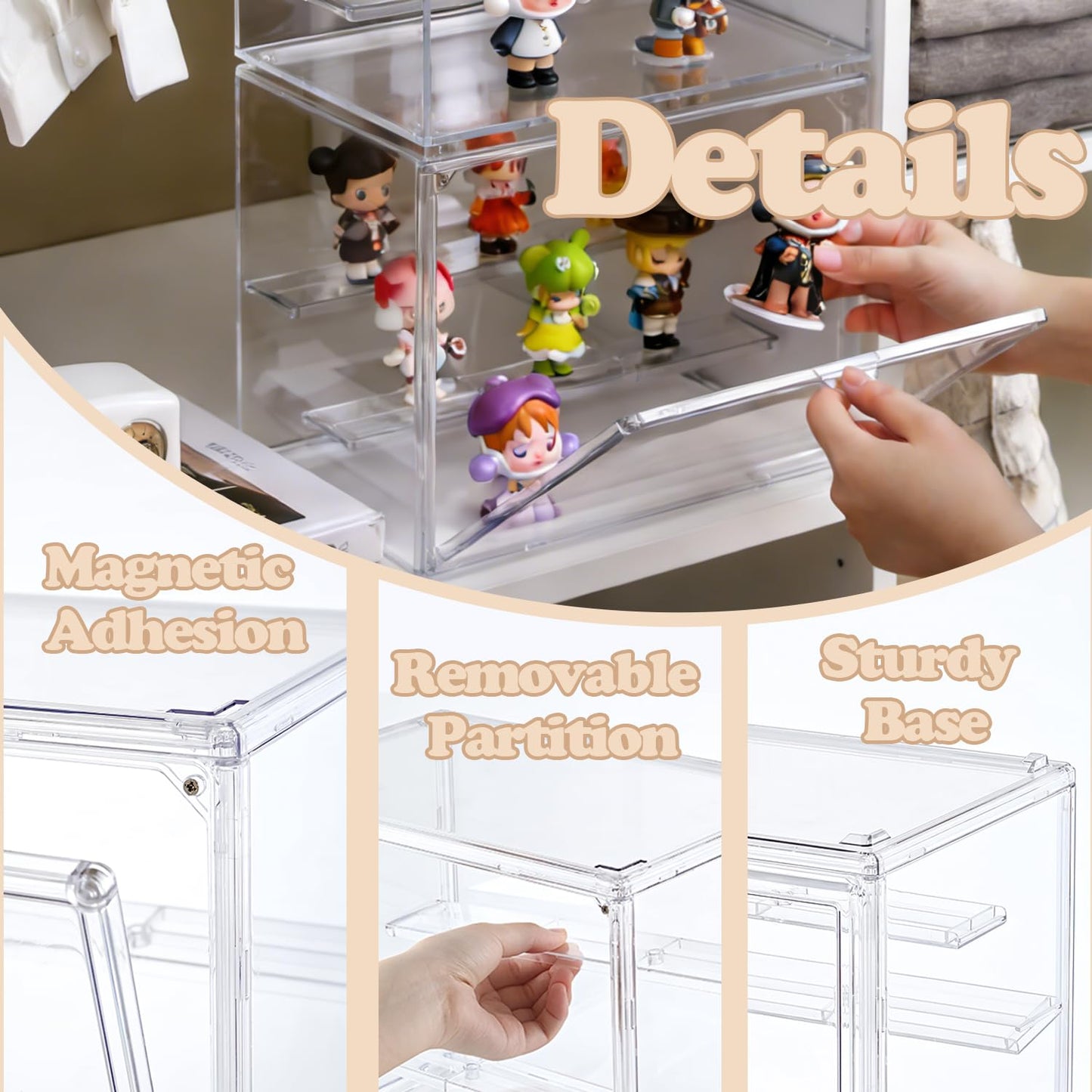 Clear Display Case for Figures, 3 Tier Acrylic Display Case, Tiered Display Stand Storage Box, Acrylic Display Box with Magnetic Door (2 Packs)