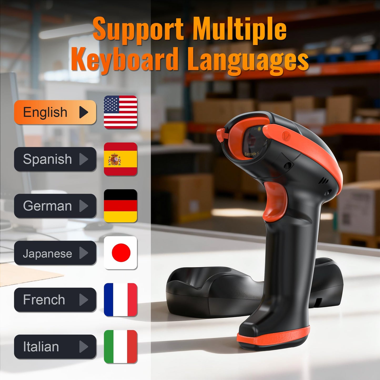 Tera Pro Wireless 1D 2D QR Barcode Scanner with Counting Screen and Charging Cradle Extra Fast Scanning Speed Ultra High Resolution Handheld Imaging Bar Code Reader for Warehouse Inventory HW0008