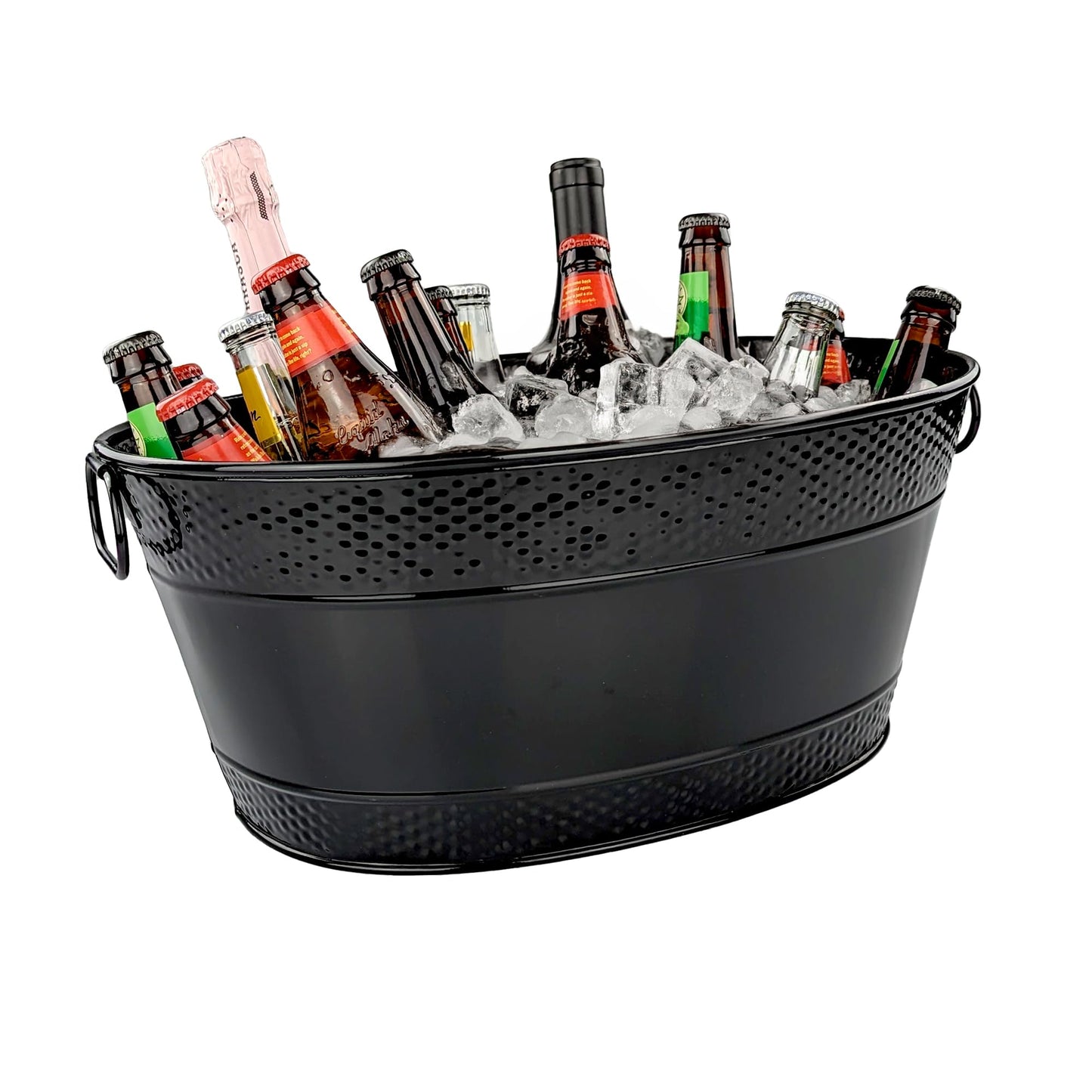 BREKX Colt Black Galvanized Beverage Tub with Handles, 16-Bottle Metal Bucket Ice Cooler to Chill Drinks, Oval Metal Basket for Drinks or Storage Bin - 15 Quarts (4 Gallon)