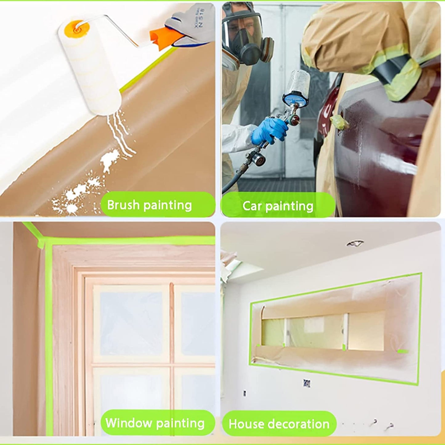 Pre-Taped Masking Paper for Painting-24 inch x 50 feet Tape and Drape for Painting, Painters Paper for Automotive Paint Masking, Floor Protection,Wall Covering（3 Rolls）