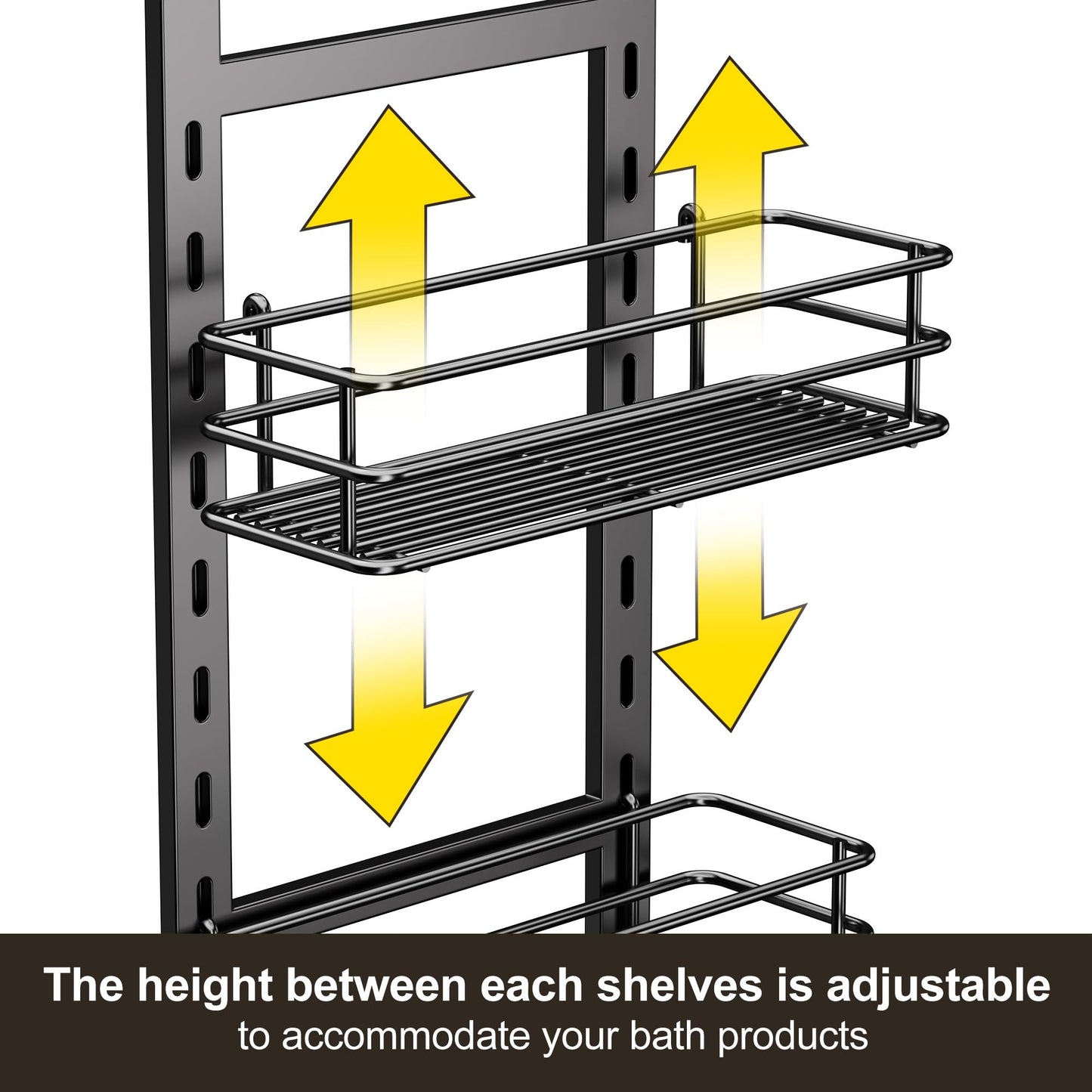 Orimade Adjustable Anti-slip Hanging Shower Caddy over Shower Head,Rustproof Bathroom Hanging shower Organizer with 4 Hooks for Razor,No Drilling Shower shelves Storage Rack,Black 4 Tier