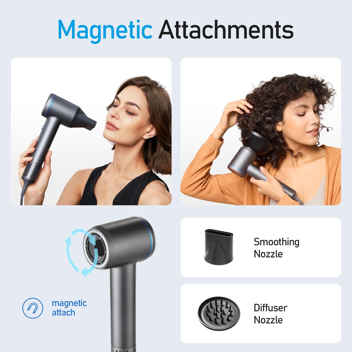 LCD Touch Screen High Speed Hair Dryer,1300 Million Plasma ions Blow Dryer with Diffuser，1 Minute Fast Drying Hair Dryer with 110,000 RPM Low Noise Brushless High Speed Motor(Leading 160000 RPM motor among competitors) Screen Touch Pad Control,for Travel