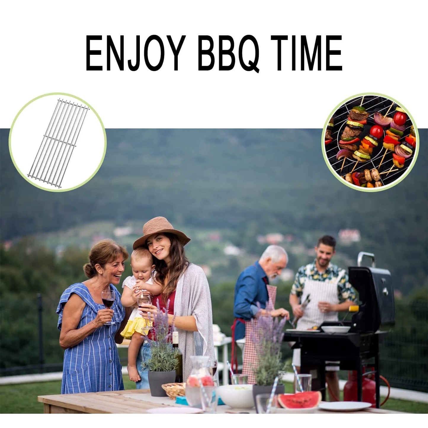 BMMXBI 17-3/8 Inch Grill Grate Replacement for Broil King Baron 440 320 340 420 S420 S320 Grill Parts, Stainless Steel BBQ Cooking Grates for Broil-Mate, Huntington Gas Grills Accessories, Set of 4