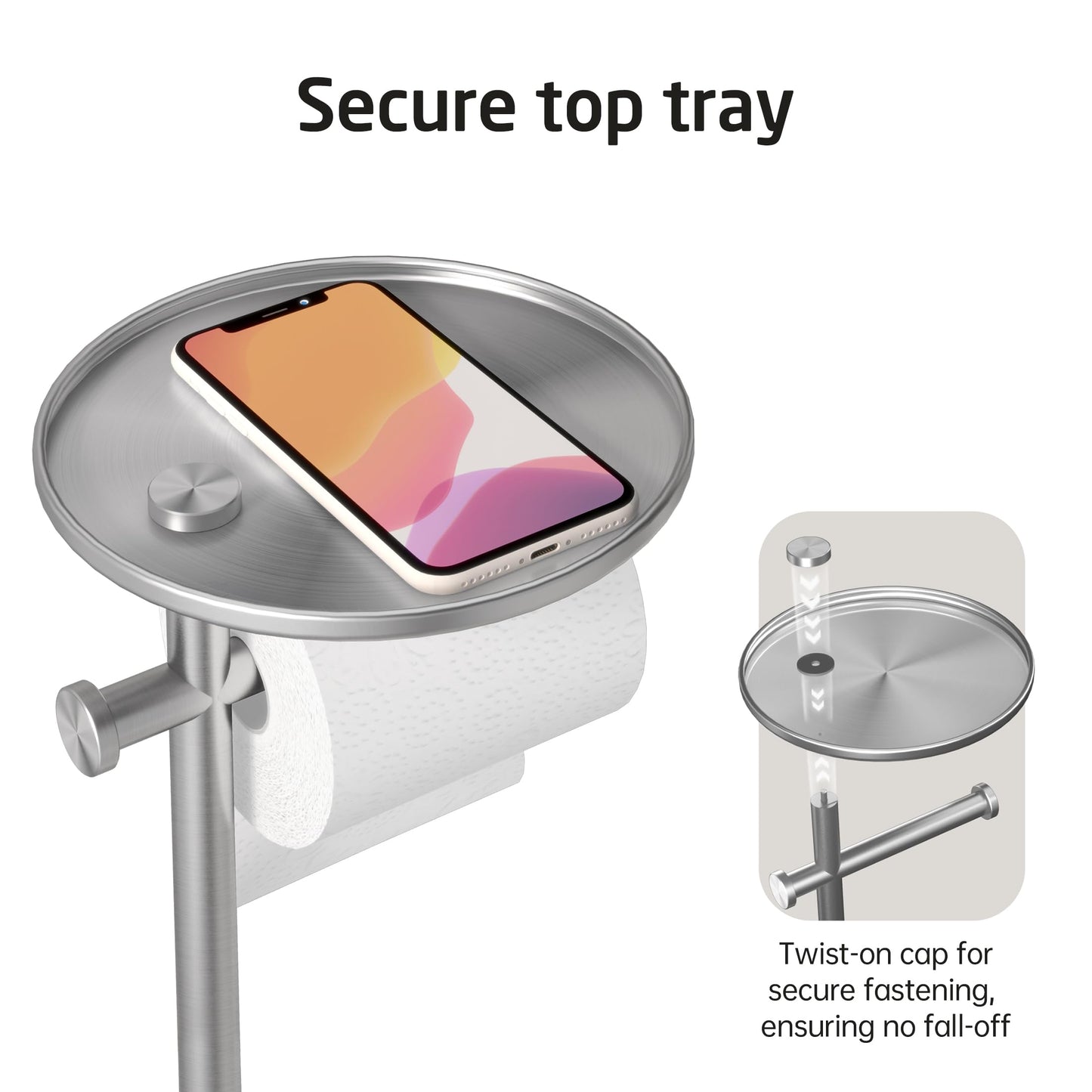 KES Toilet Paper Holder with Shelf, Toilet Paper Roll Holder Free Standing with Weighted Marble Base, Bathroom Toilet Paper Holder Storage 18/8 Stainless Steel, Brushed Steel, BPH229-2