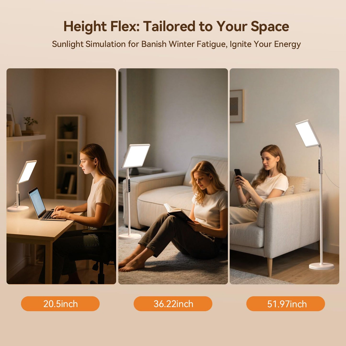 12000 Lux Sun Lamp, Full Spectrum Sunlight Lamp, Floor Lamp with Adjustable Height, Remote Control, 4 Color Temp, 5 Brightness, 4 Timers, Home Office Use