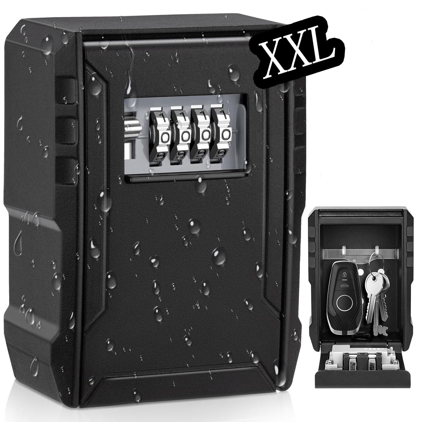 BKNOOU Large Key Lock Box Wall Mount, Key Storage Lockbox With Code, Safe Box for Outdoor Use, Security Combination Lockbox for Realtors, Garage Spare Keys
