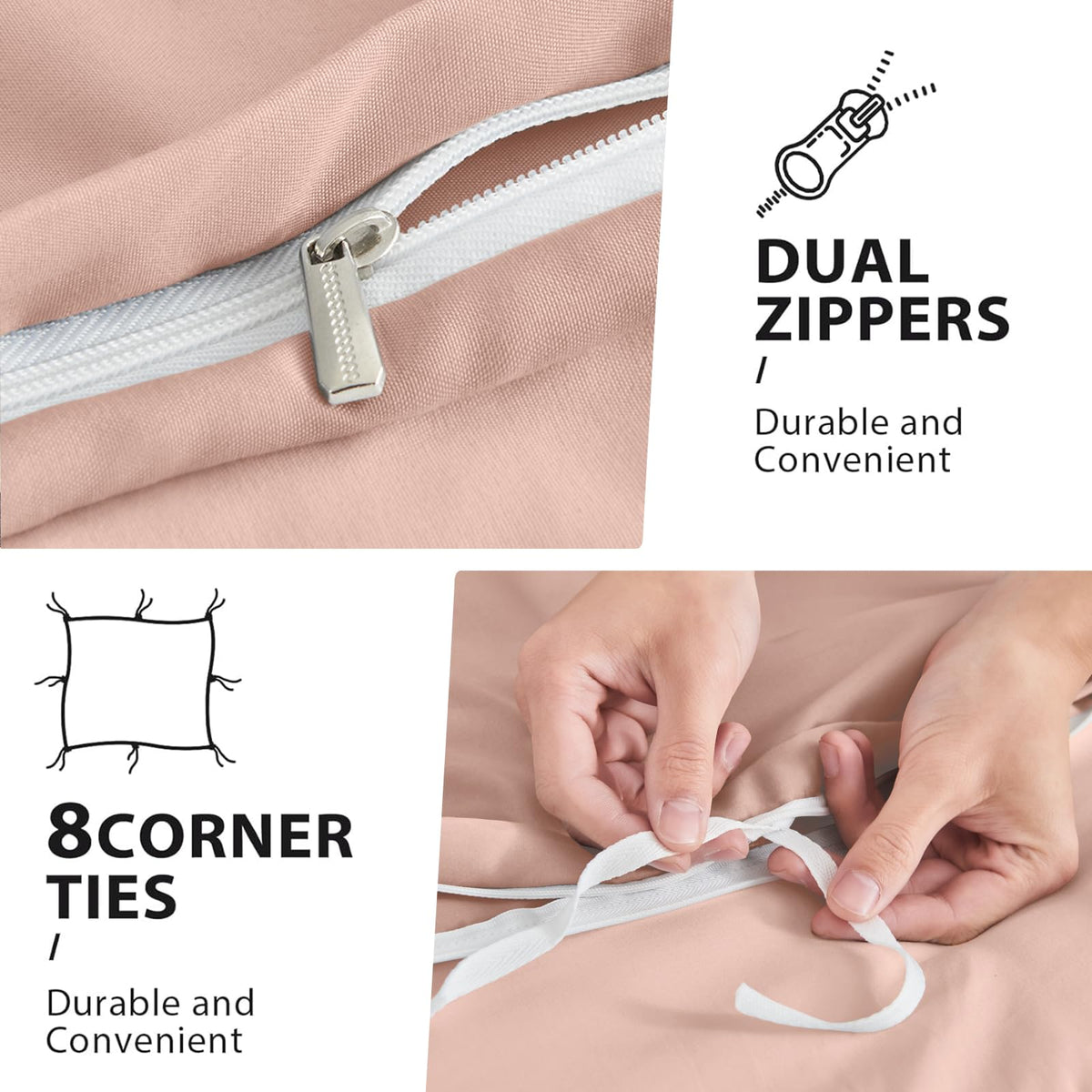 Sasttie Duvet Cover Queen, 3-Piece Ultra Soft Double Brushed Bedding Sets for All Season Use, Includes 1 Duvet Cover 90x90 Inches, 2 Envelope Pillowcases 20x30 Inches, Rose Gold