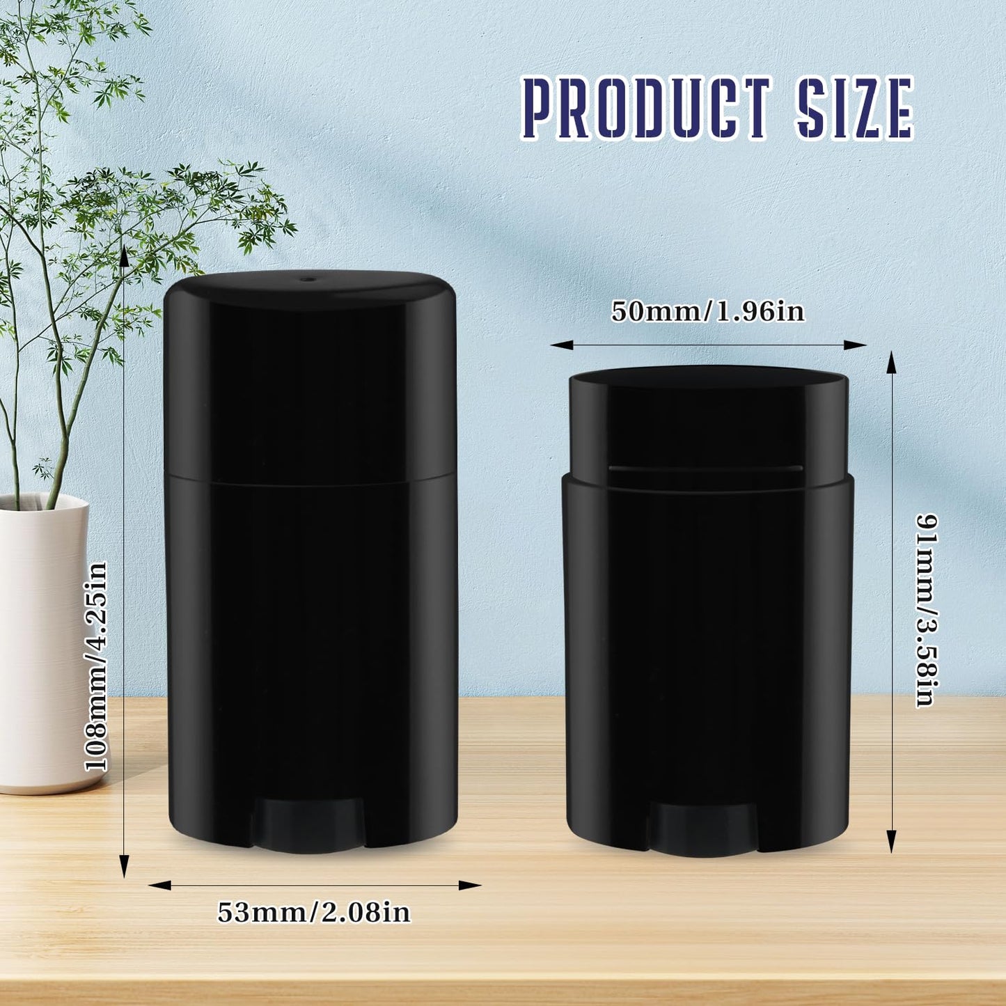 BOSMIOW 20-Pack 50G/1.7oz Black Oval Plastic Deodorant Containers,Refillable Twist-Up Tubes,Wide-Mouth Solid Perfume Holder for DIY Balm,Lotion Bar,Crayon