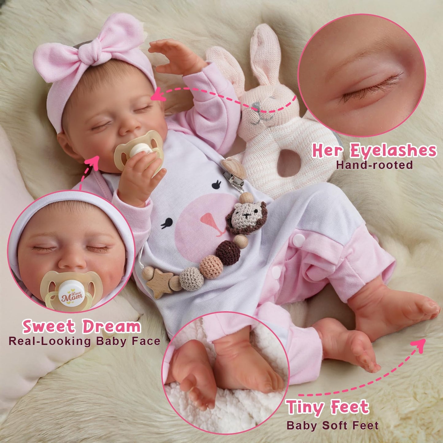 BABESIDE Lifelike Reborn Baby Dolls - 20-Inch Sweet Smile Realistic-Newborn Vinyl Reborn Baby Doll Silicone Full Body Sleeping Baby Girl Real Life Baby Dolls Set for Kids