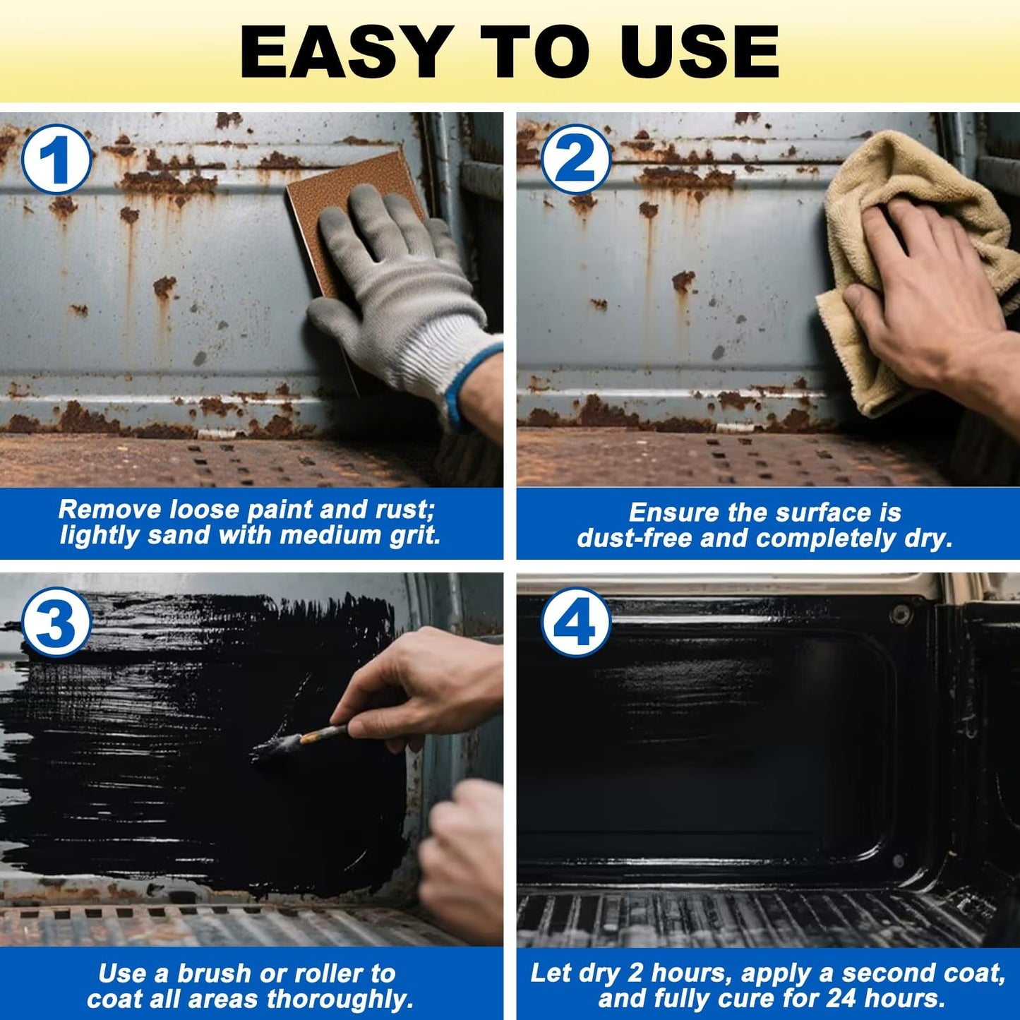 Meuvcol Truck Bed Liner Paint,35 Floz Black Truck Bed Coating Kit For Truck Bed, Trailer, Rust Resistant Roll On Bed Liner Coating With Brush & Gloves,Easy Application & Long-Lasting Textured Paint