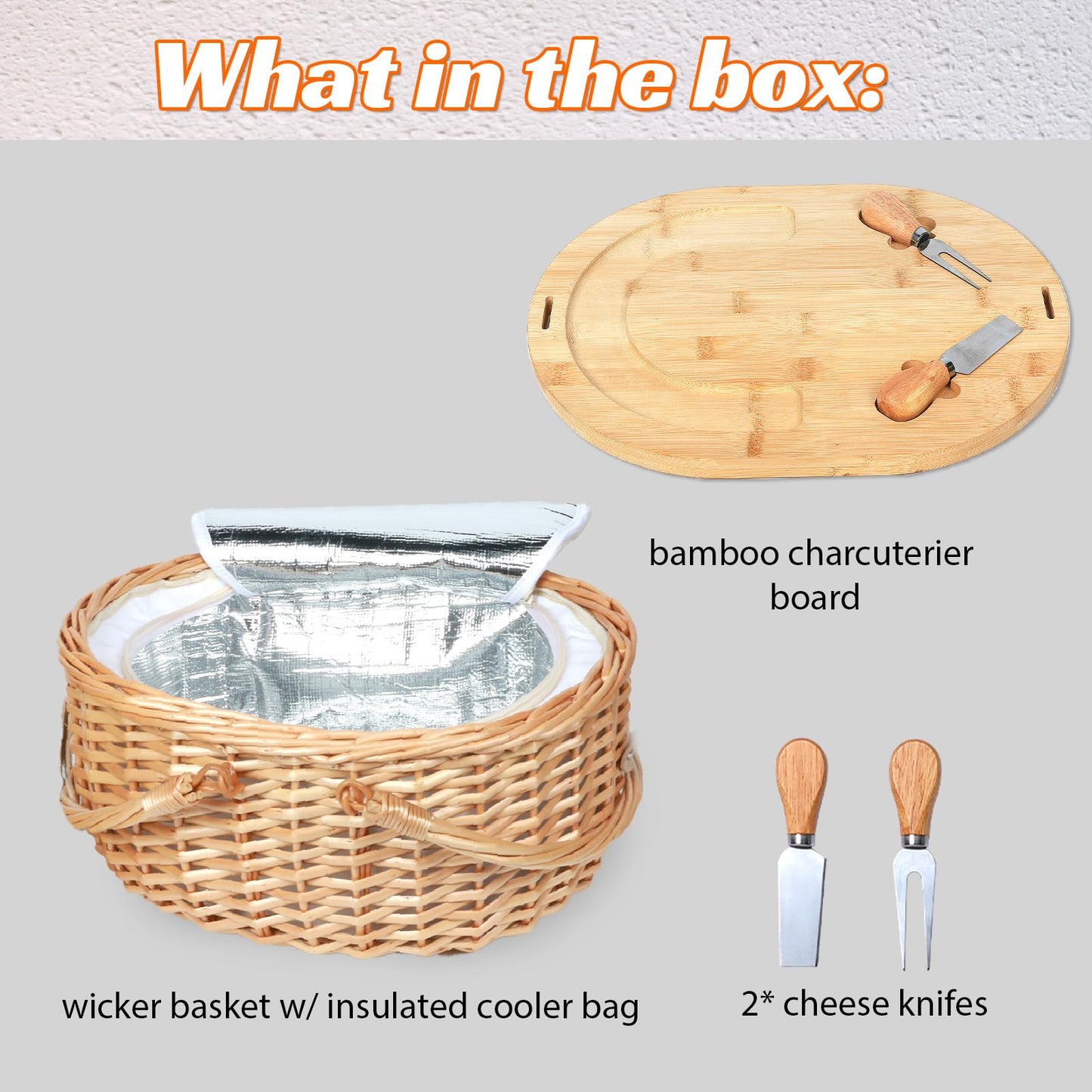 Hap Tim Wicker Picnic Basket Set with Blanket Charcuterie Boards for 2 - Unique Gifts Ideas for Couple, Engagement, Wedding, Bridal Shower, Family, Christmas, White Elephant Gifts for Adults(Y2408A-1)