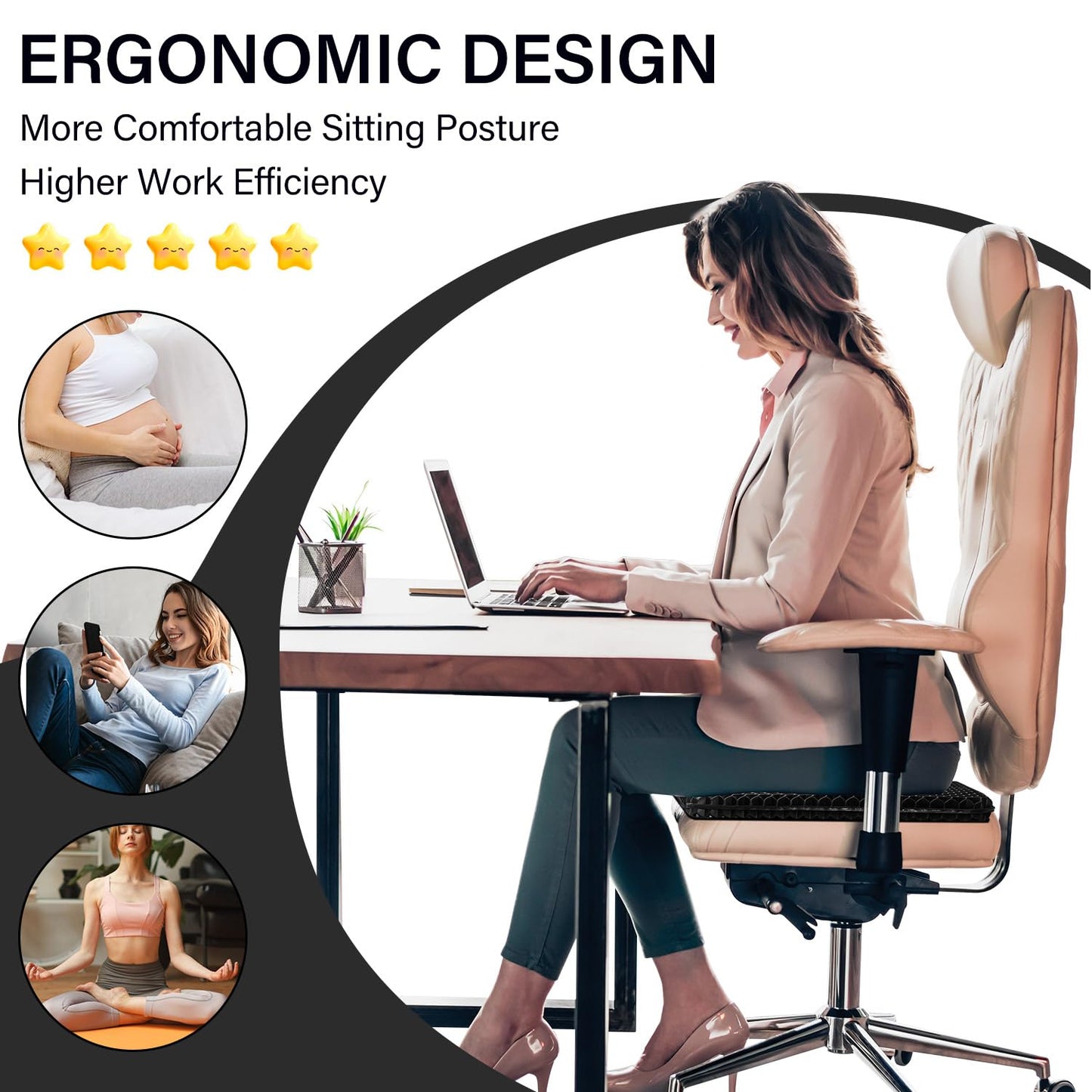 Gel Seat Cushions for Long Sitting with Handle,Seat Pads for Back Sciatica Tailbone Pain Pressure Relief with Non-Slip Cover,Chair Pads for Car Seat Driver,Office Desk,Wheelchair -Blue- 45 x 45cm